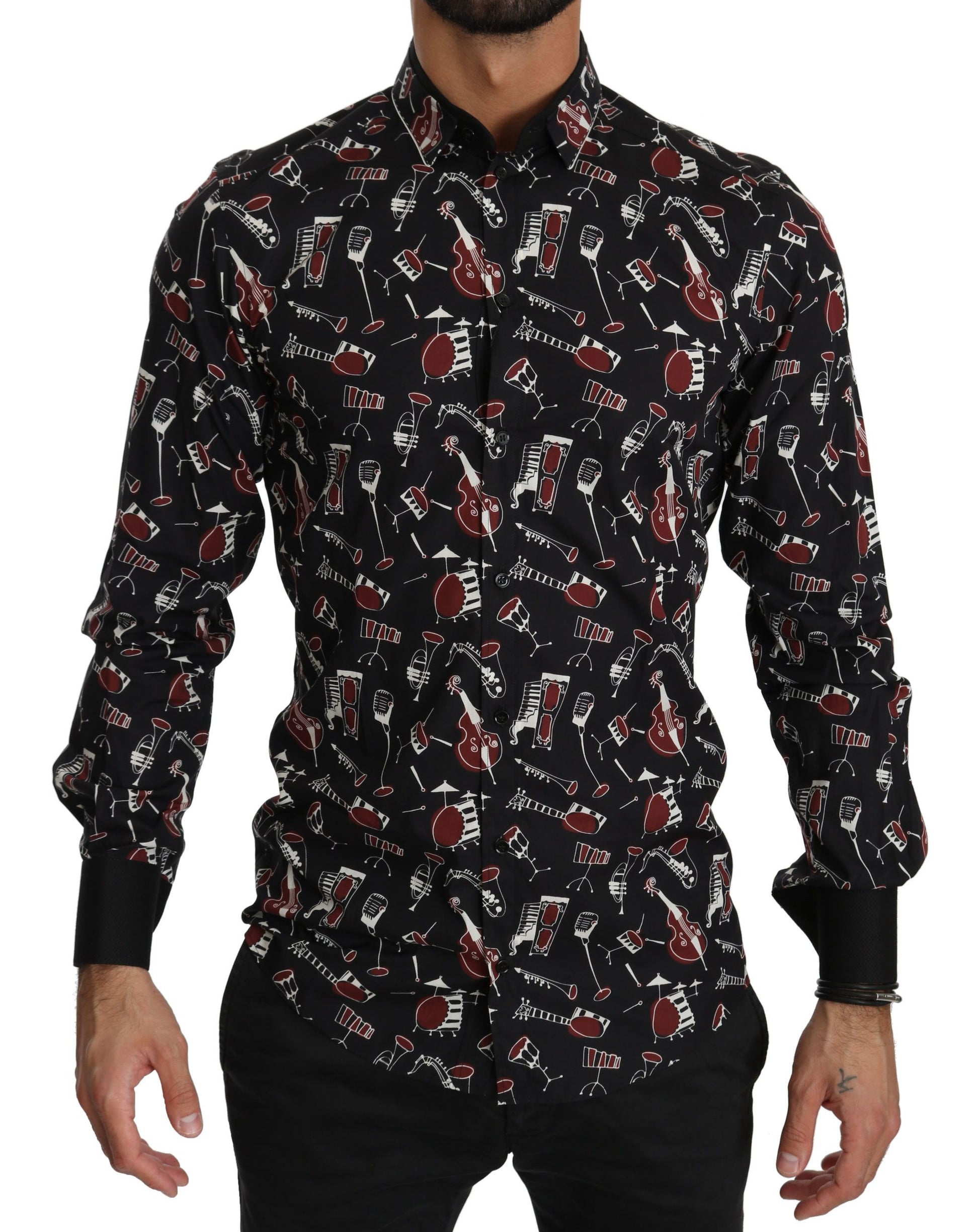 Chemise slim noire à motif instrument de musique Dolce & Gabbana