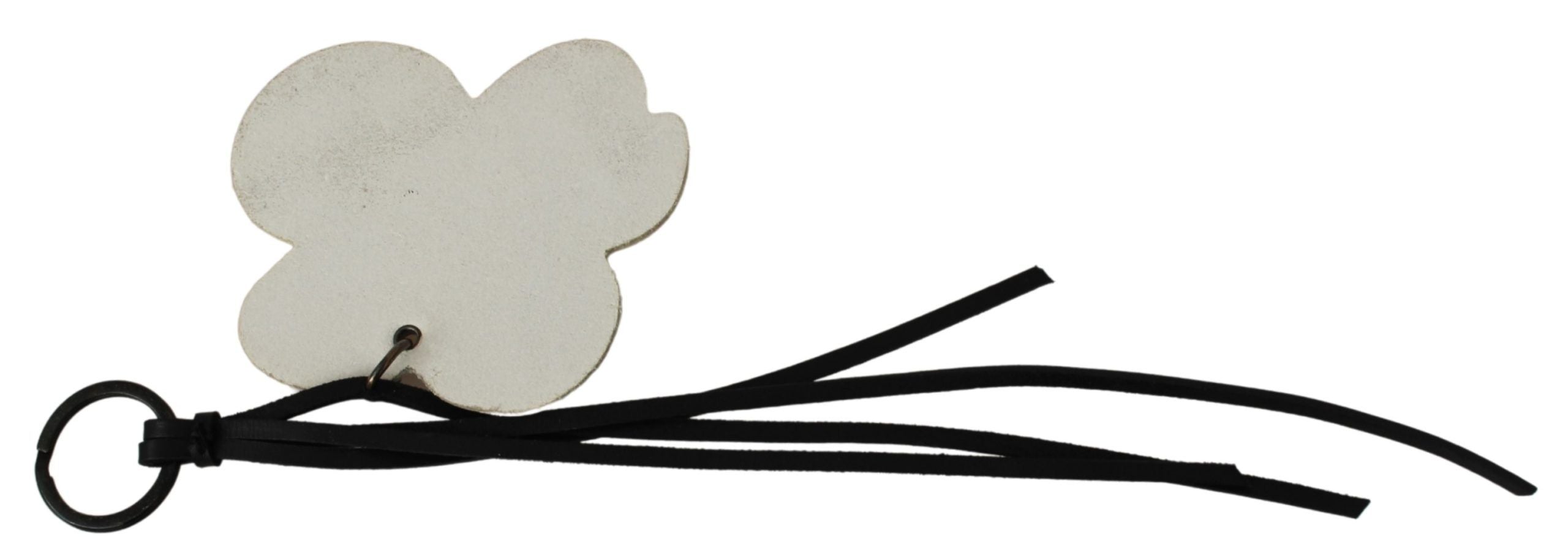 Porte-clés C'N'C en cuir blanc avec logo papillon