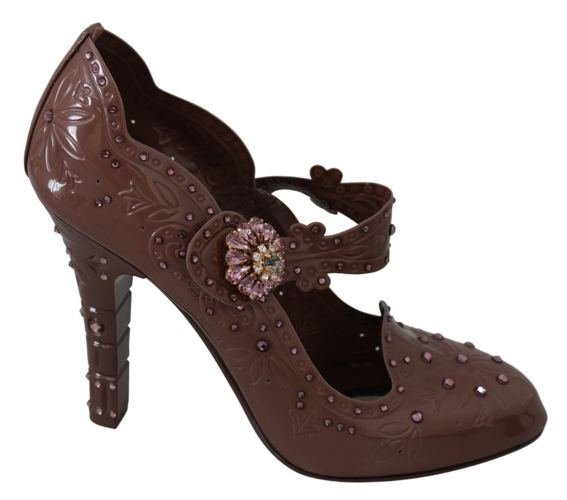 Chaussures à talons Dolce & Gabbana CINDERELLA marron à fleurs et cristaux