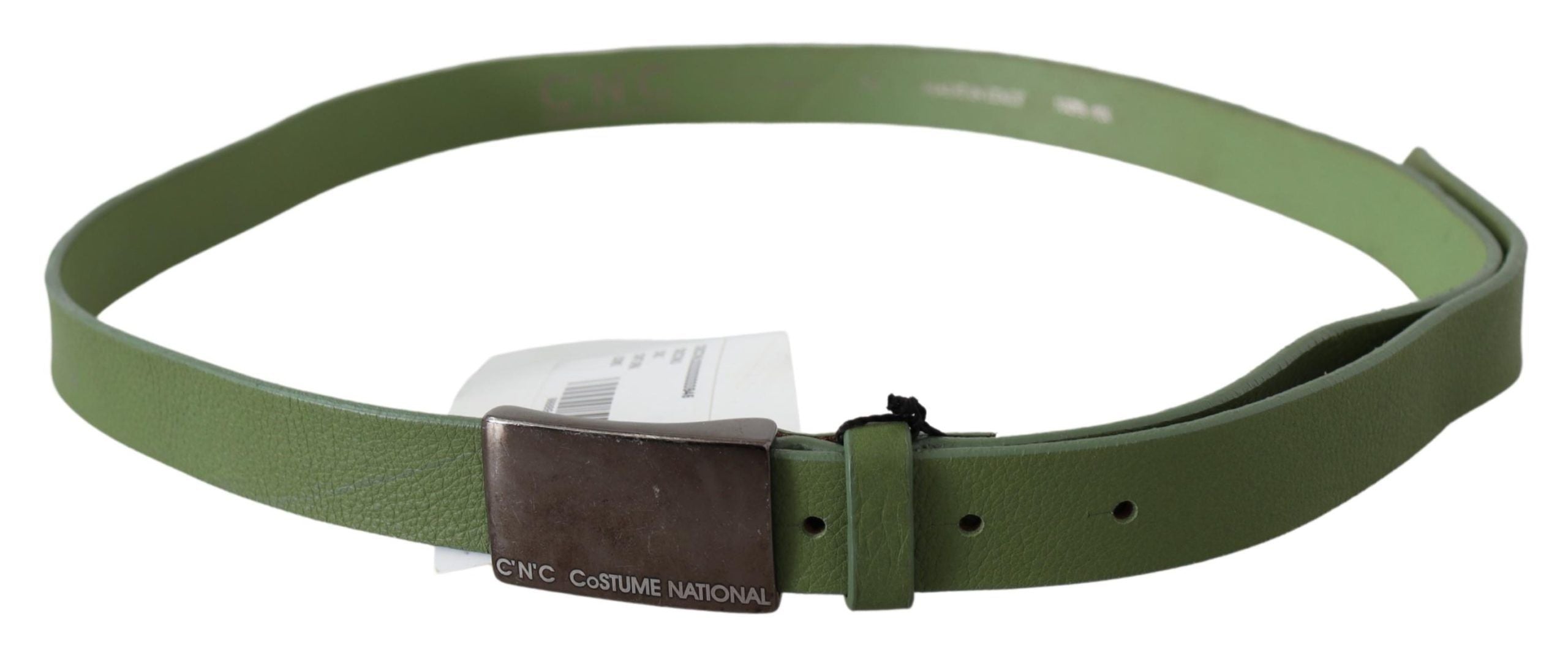 Ceinture en cuir vert avec boucle argentée pour homme