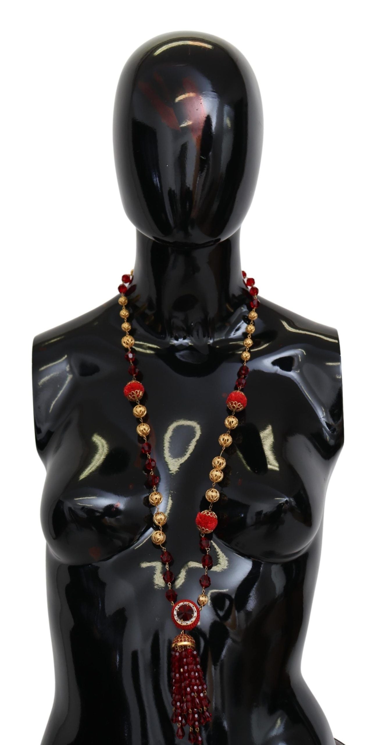 Collier chaîne opéra Dolce & Gabbana en laiton doré avec pendentif en cristaux rouges