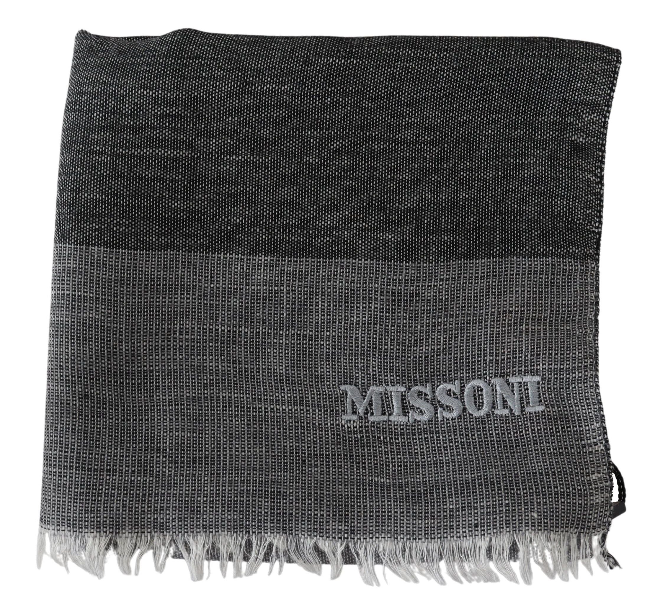 Écharpe unisexe à franges en laine rayée grise Missoni