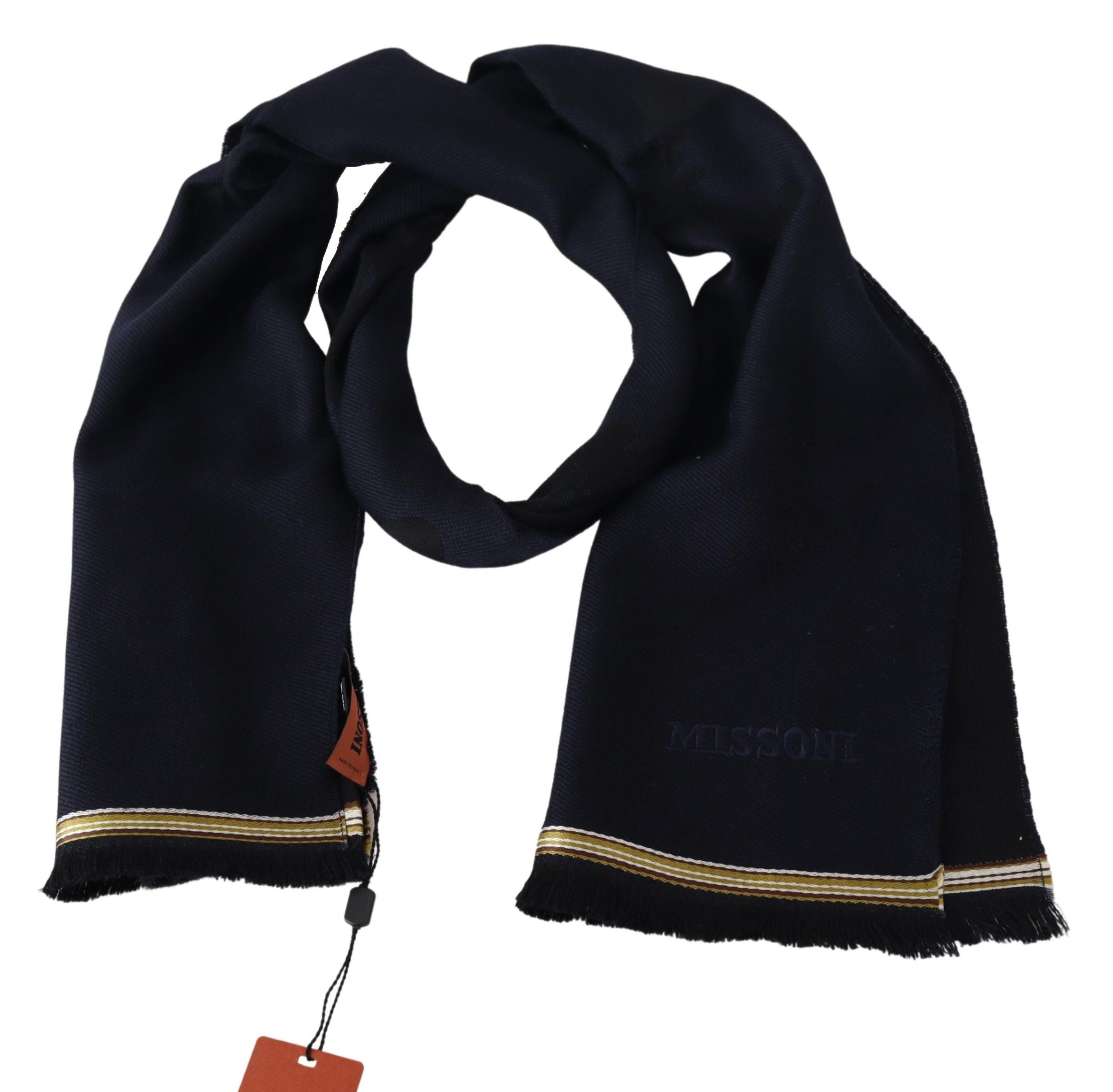 Écharpe unisexe noire à franges 100 % laine Missoni