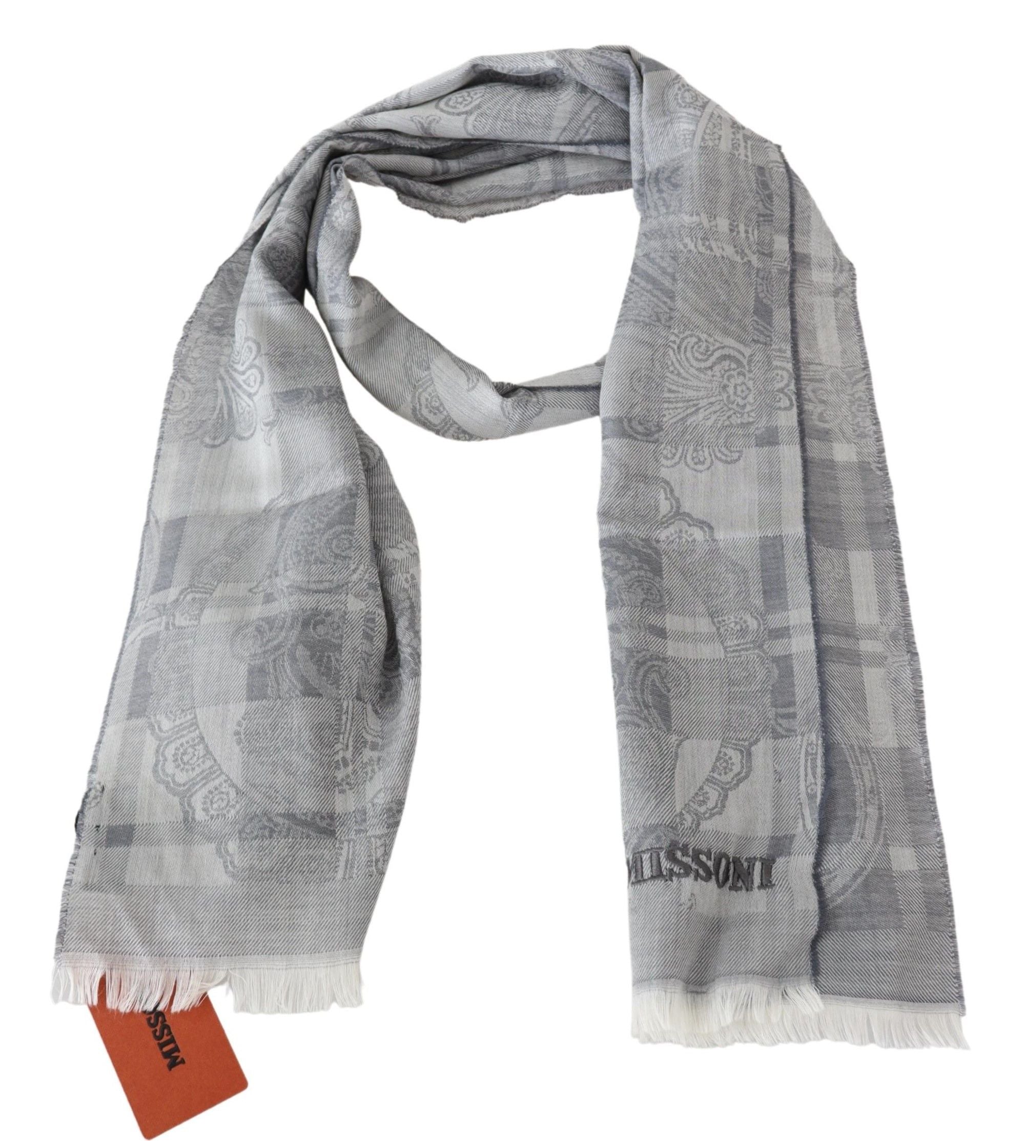 Écharpe unisexe à franges en laine à fleurs grises Missoni