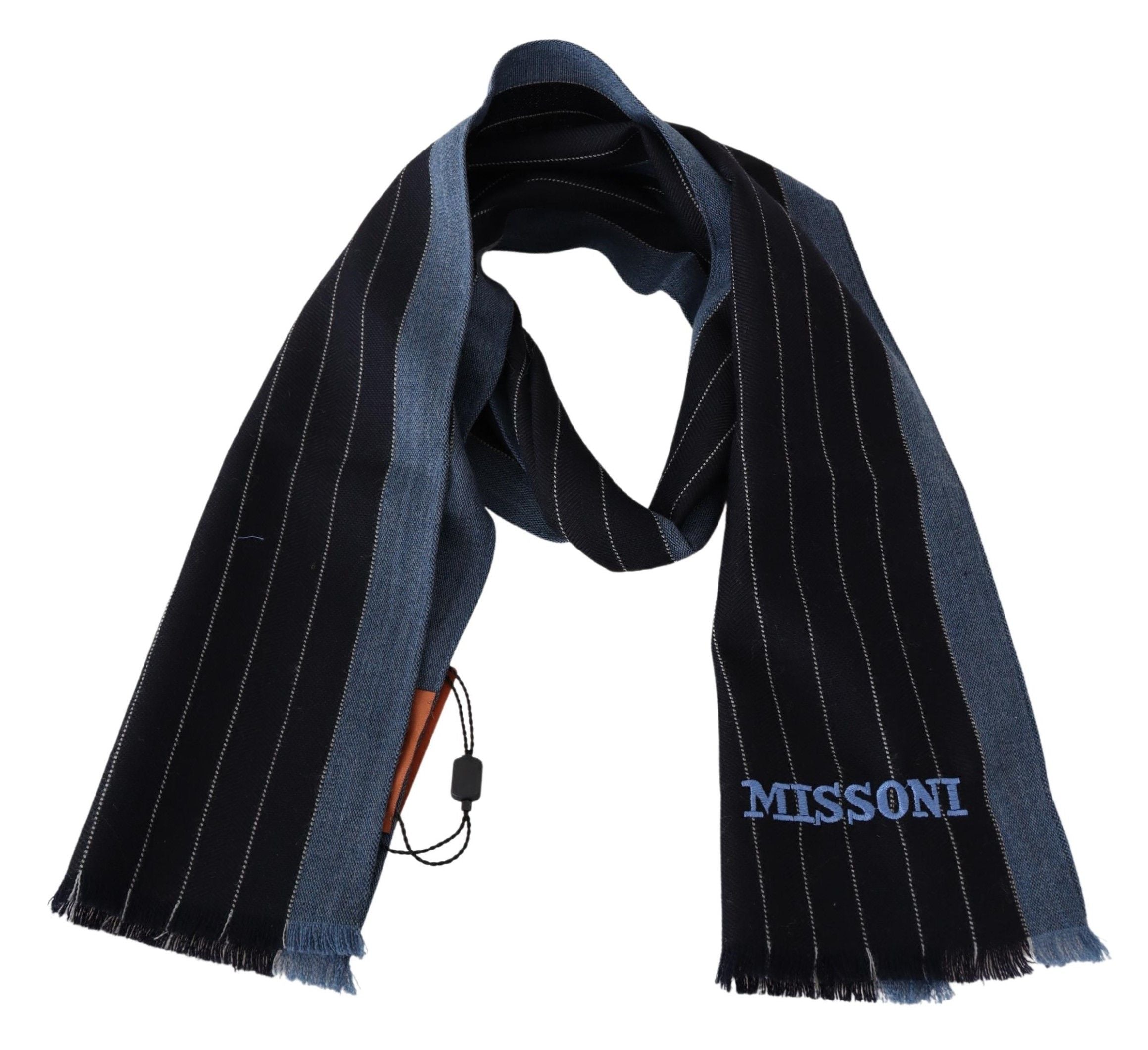 Écharpe portefeuille unisexe en laine à rayures noires et bleues Missoni