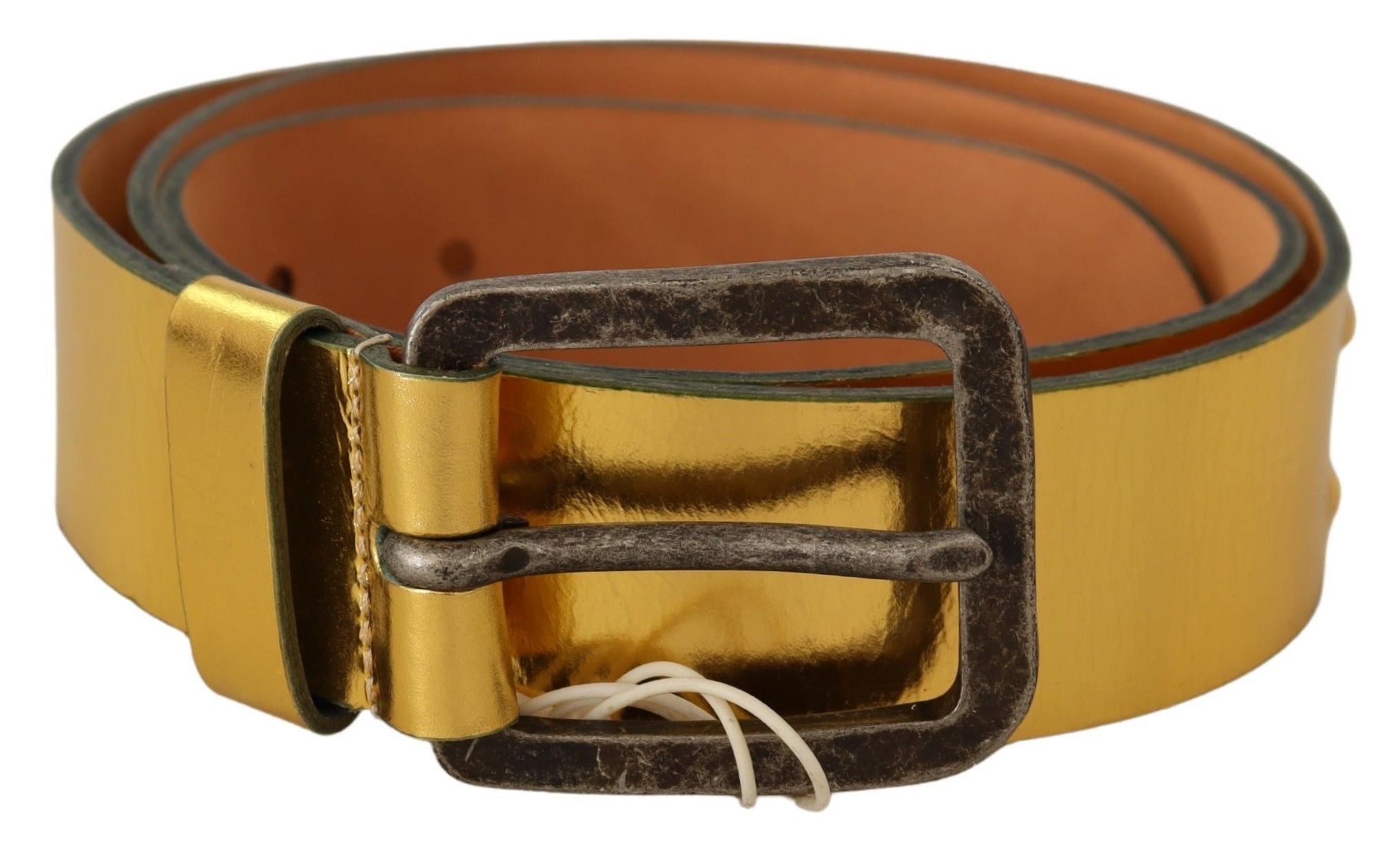 Ceinture John Galliano en cuir véritable doré avec boucle argentée rustique
