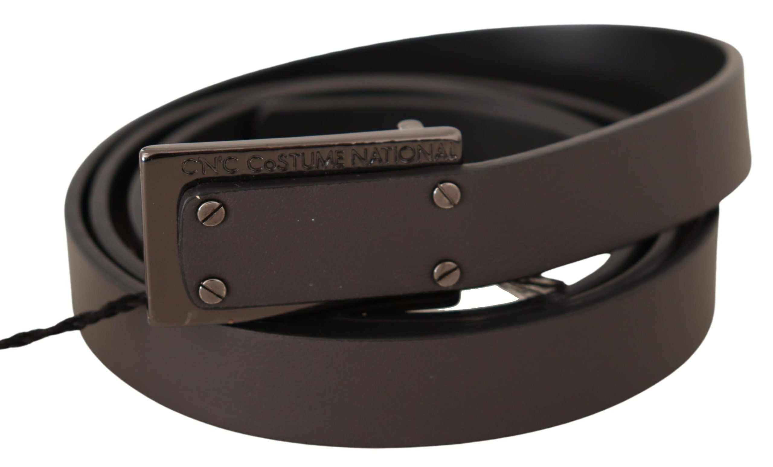 Ceinture à boucle en cuir marron foncé avec logo Costume National