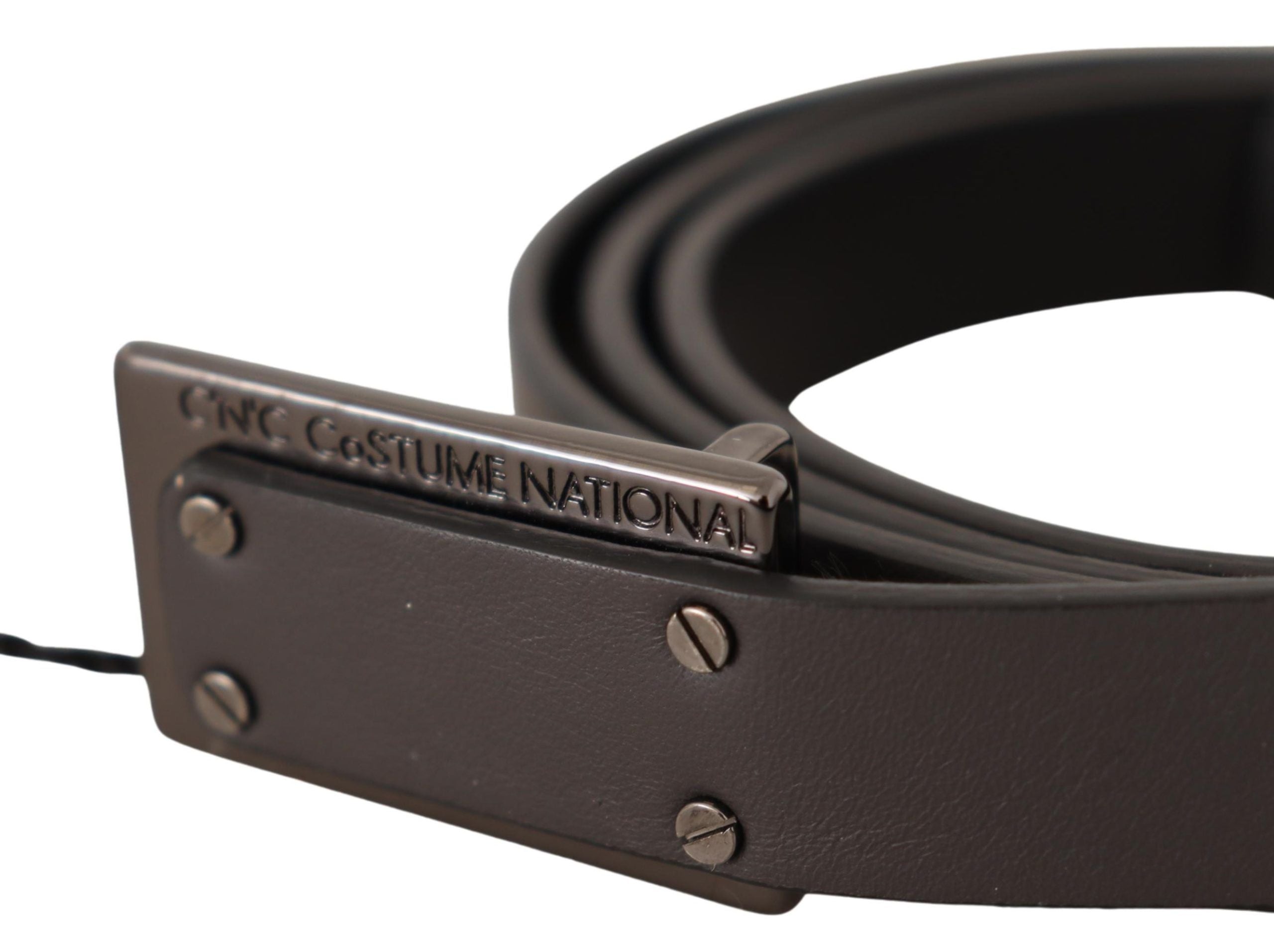 Ceinture à boucle en cuir marron foncé avec logo Costume National