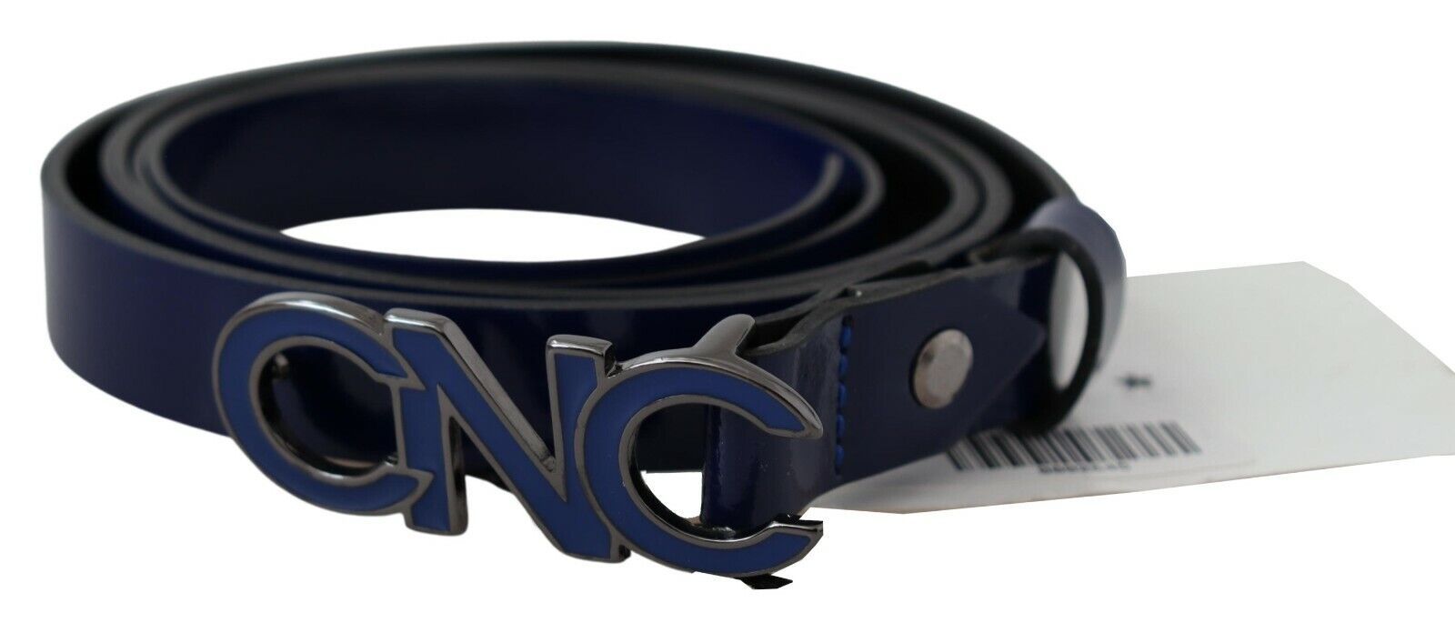 Ceinture fine en cuir bleu avec logo Costume National