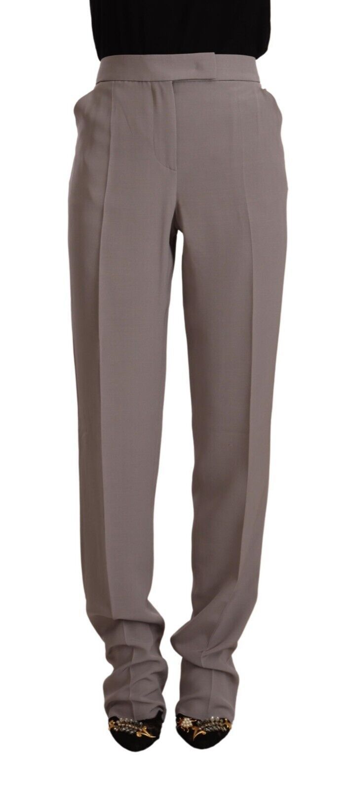Pantalon long fuselé taille haute en soie marron Armani