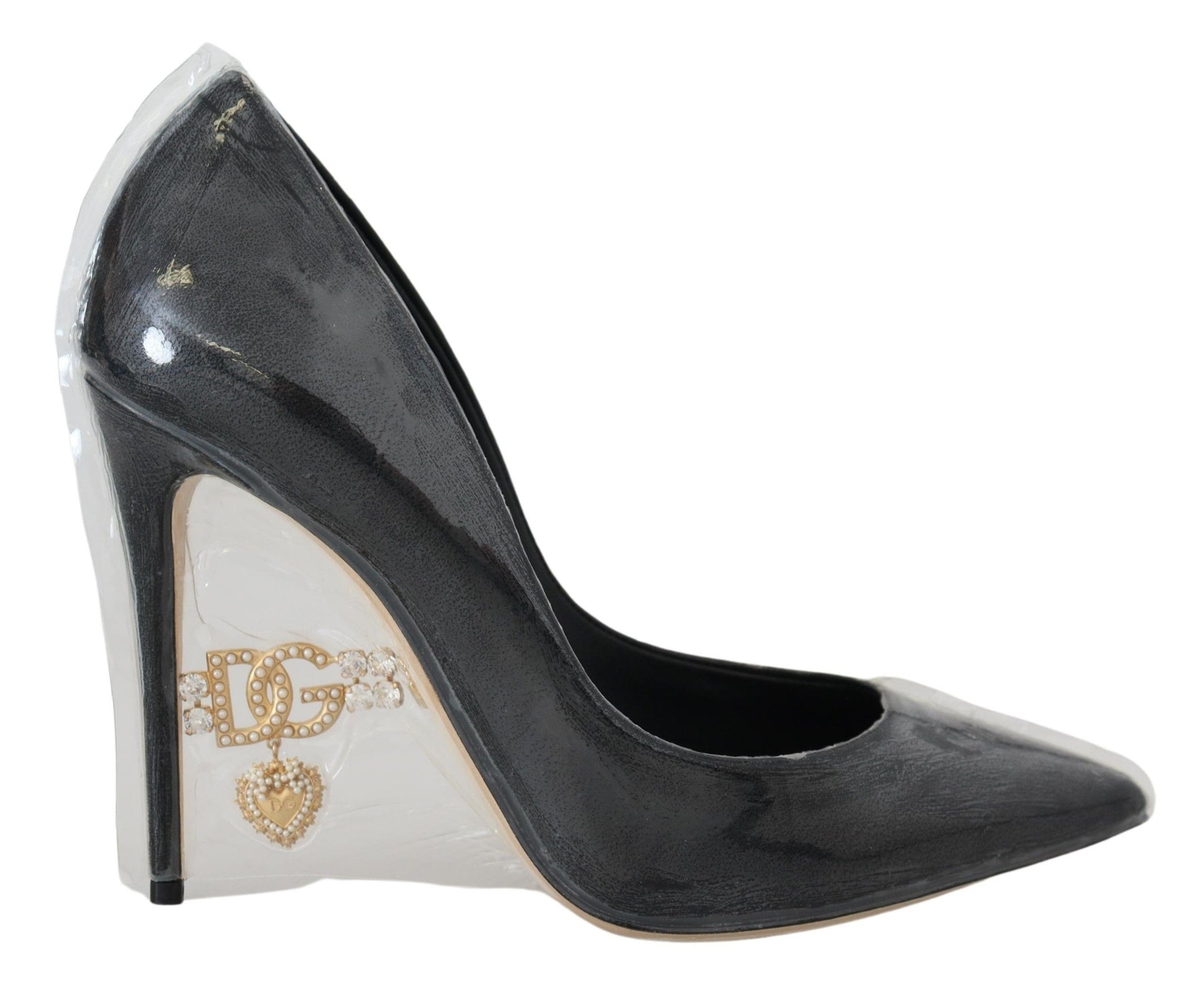 Escarpins à talons en cuir noir Dolce & Gabbana, chaussures enveloppées de plastique