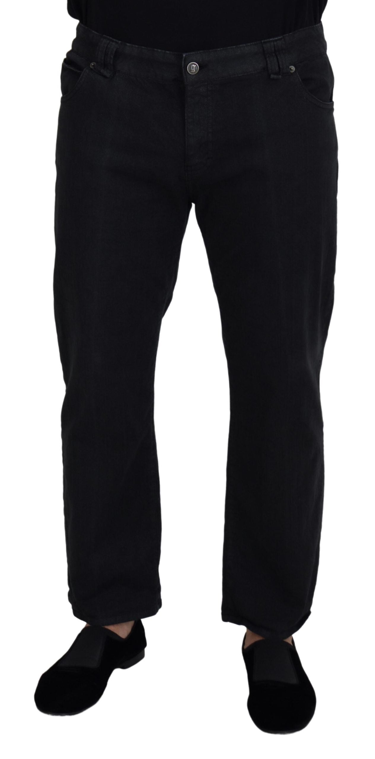 Jean décontracté en denim noir à boucle arrière en coton John Galliano