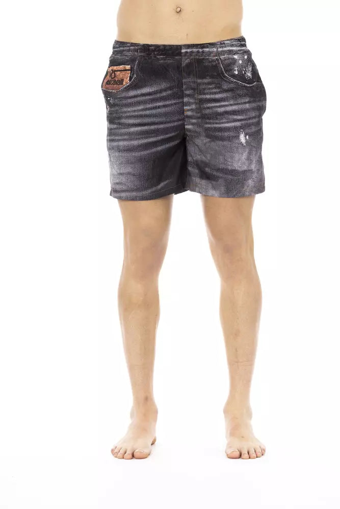 Short de bain noir en polyester Just Cavalli pour homme