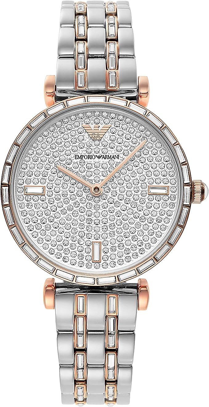 Montre élégante Emporio Armani à cristaux bicolores pavés