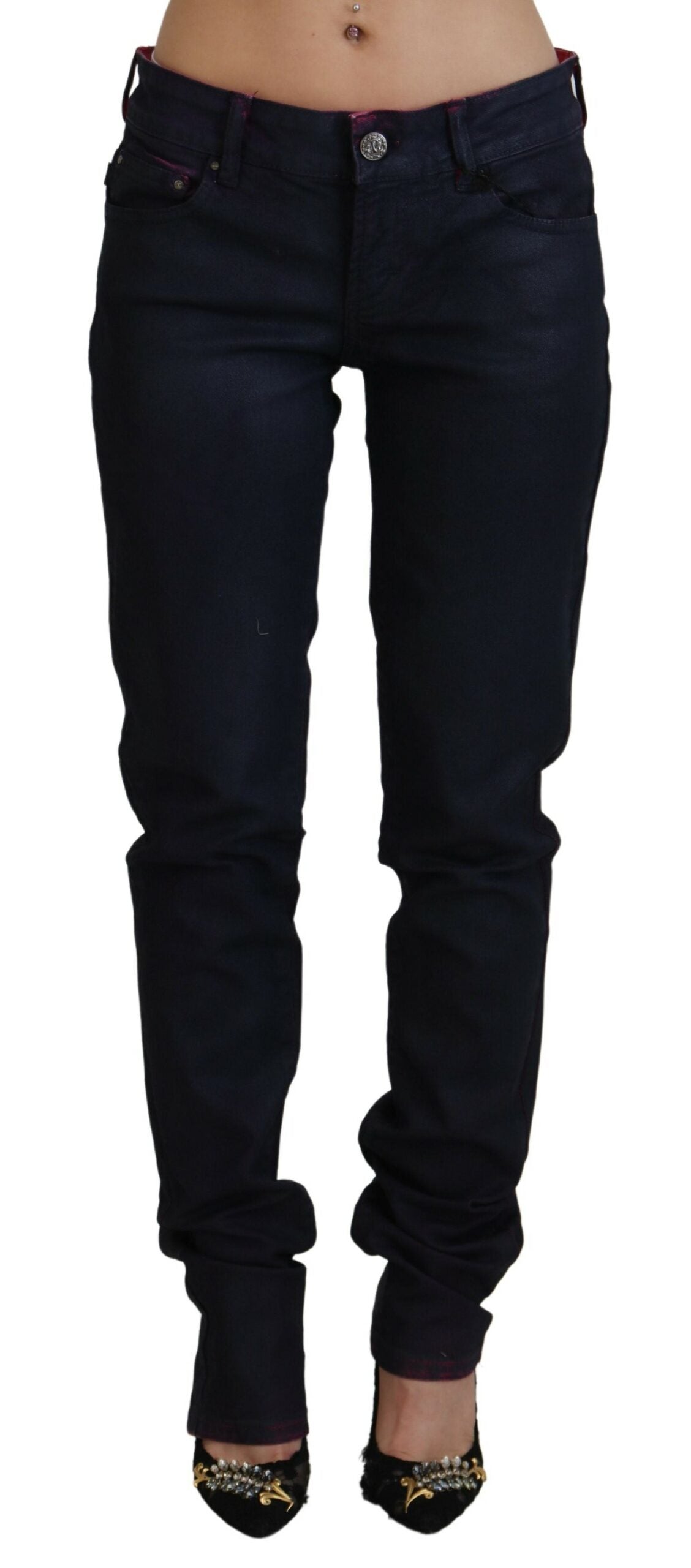 Jean slim noir taille basse Just Cavalli pour femme, coupe décontractée
