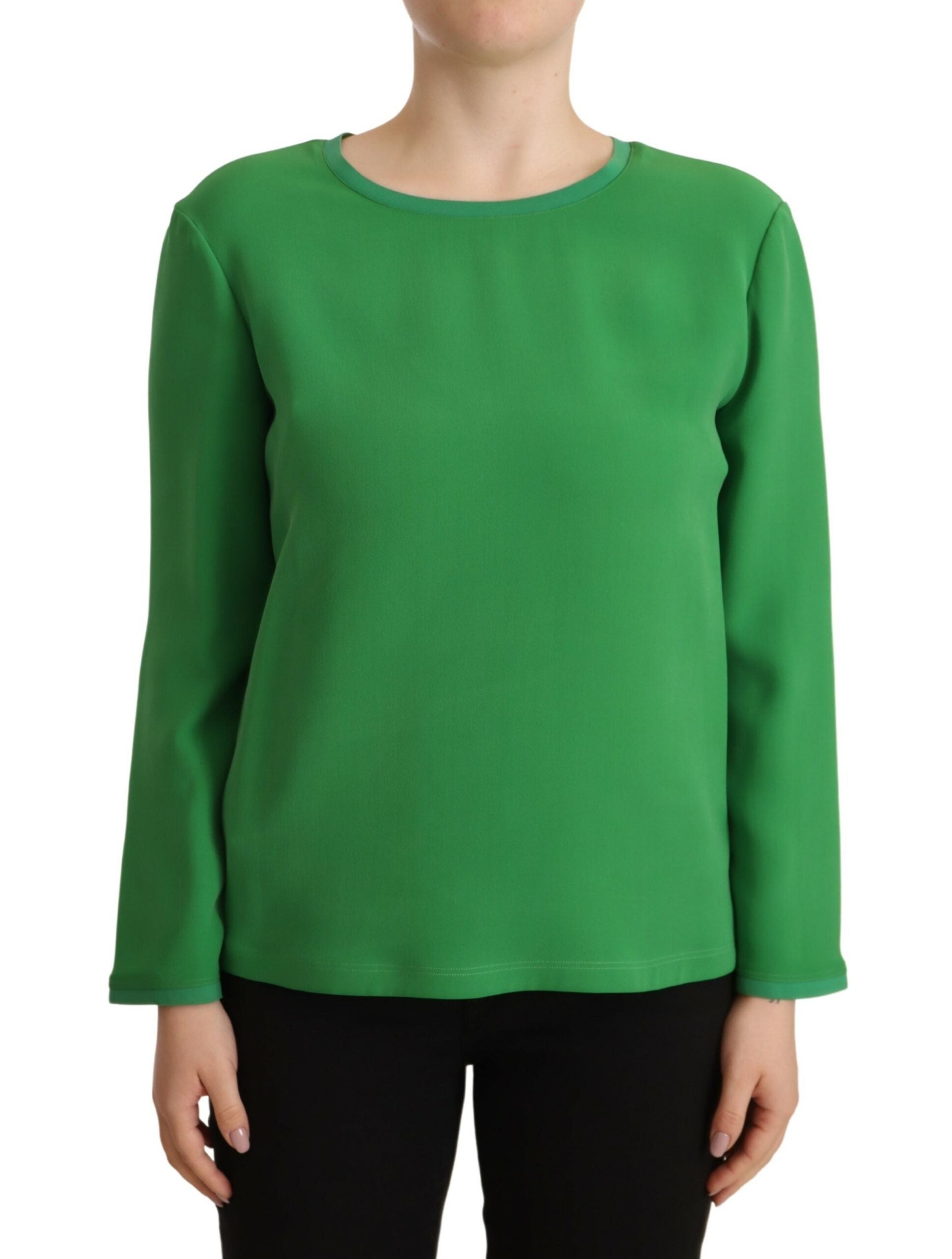 Pull col rond à manches longues en soie verte Armani