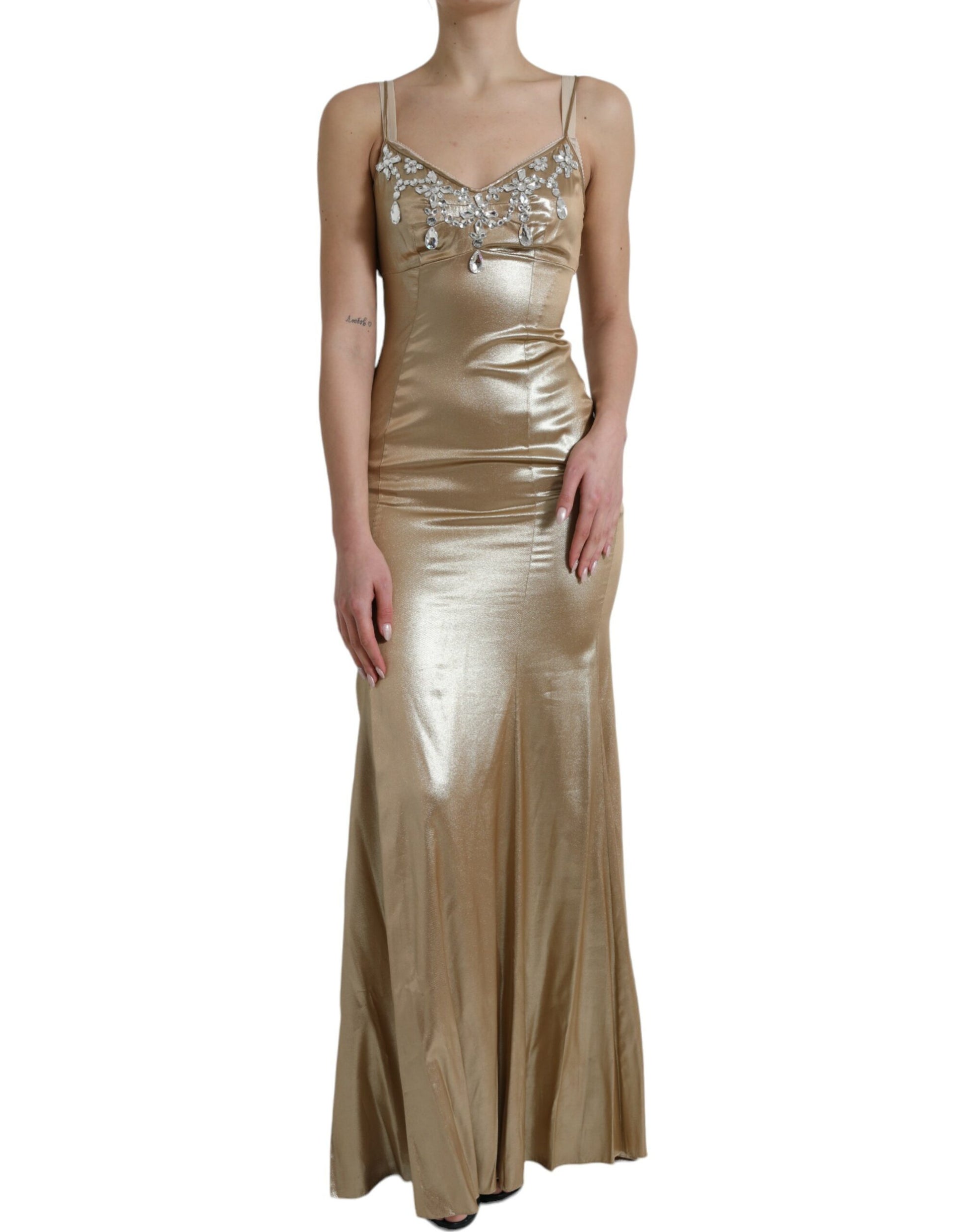 Robe longue Dolce & Gabbana ornée de cristaux dorés métallisés