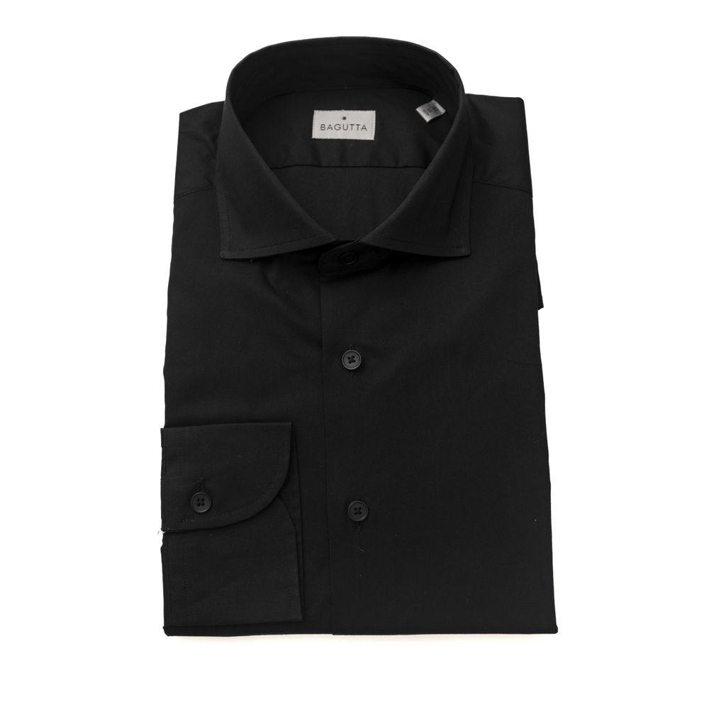 Chemise homme Bagutta en coton noir, coupe slim, col français