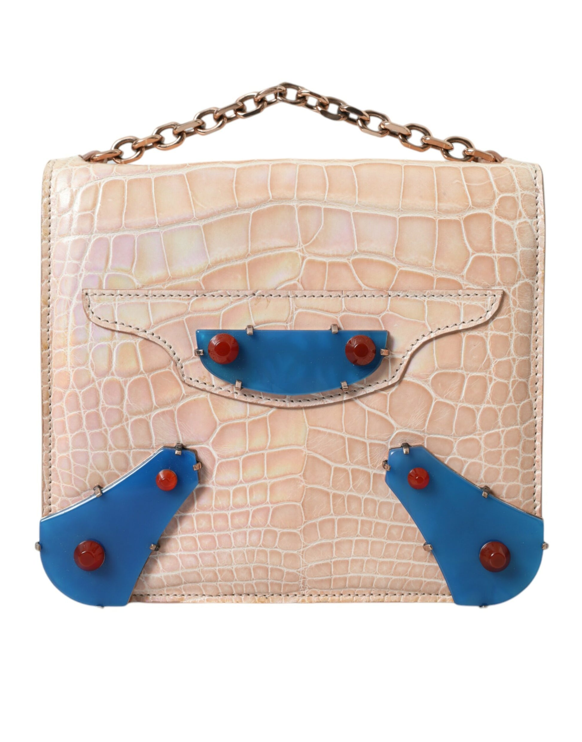 Sac à main Balenciaga en cuir exotique beige et bleu agate avec chaîne dorée