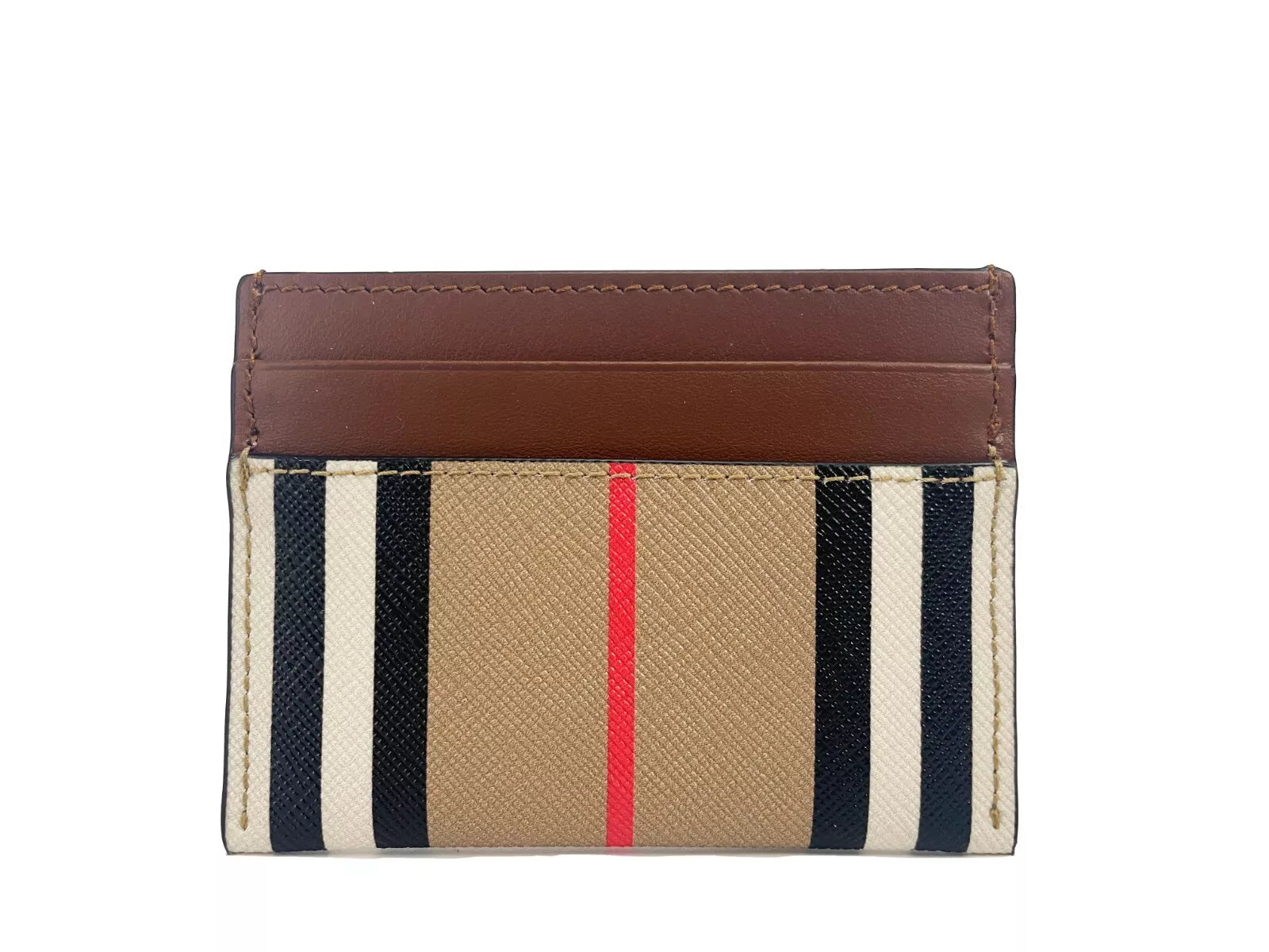 Portefeuille fin en cuir imprimé à carreaux et toile beige Sandon de Burberry