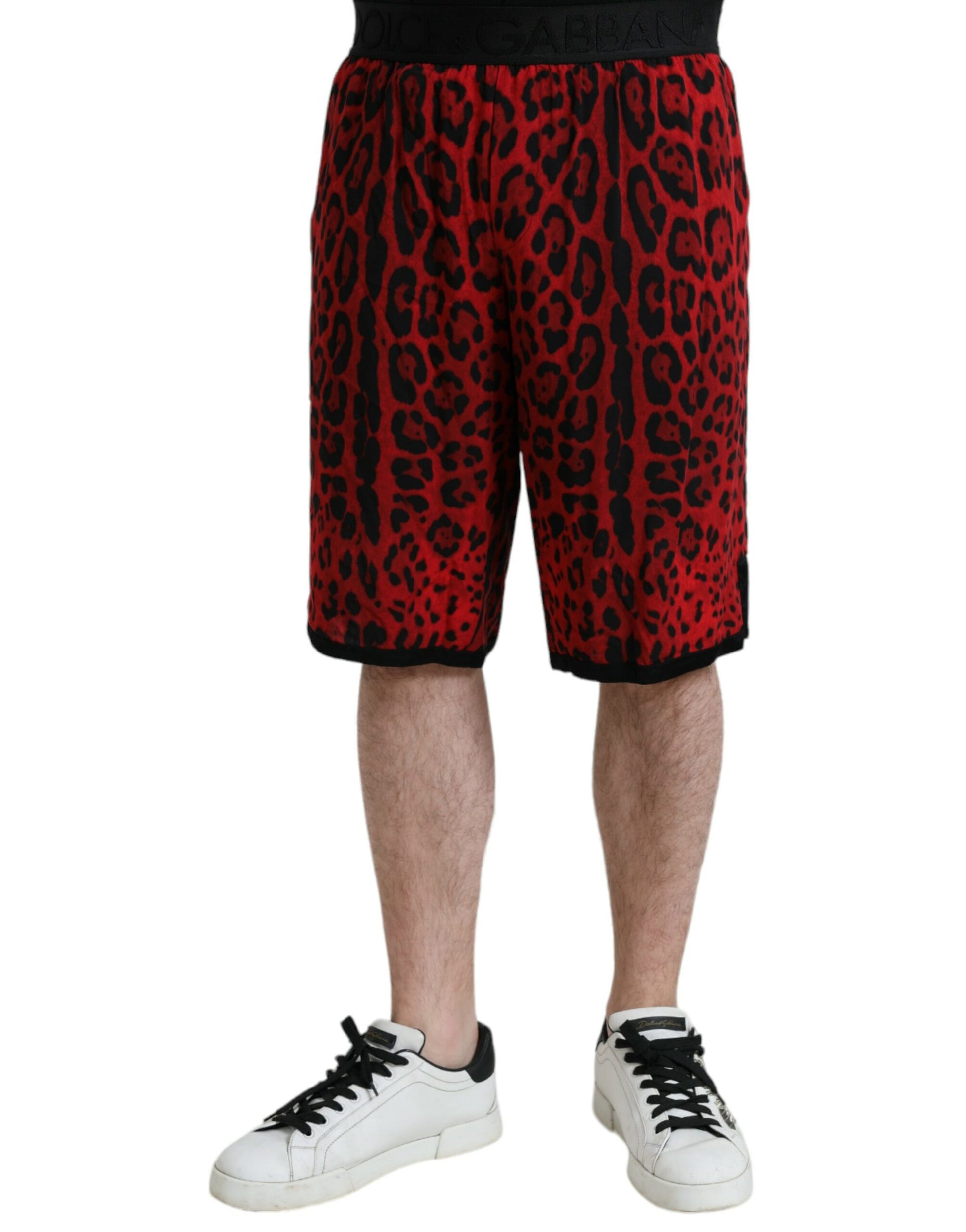 Bermuda en viscose à imprimé léopard rouge Dolce & Gabbana