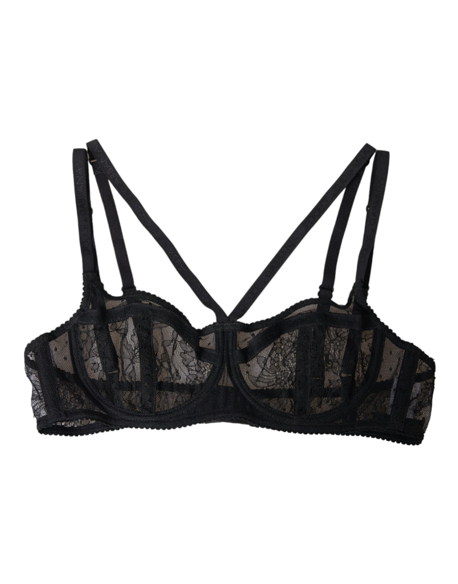 Soutien-gorge balconnet en nylon et dentelle florale noire Dolce & Gabbana