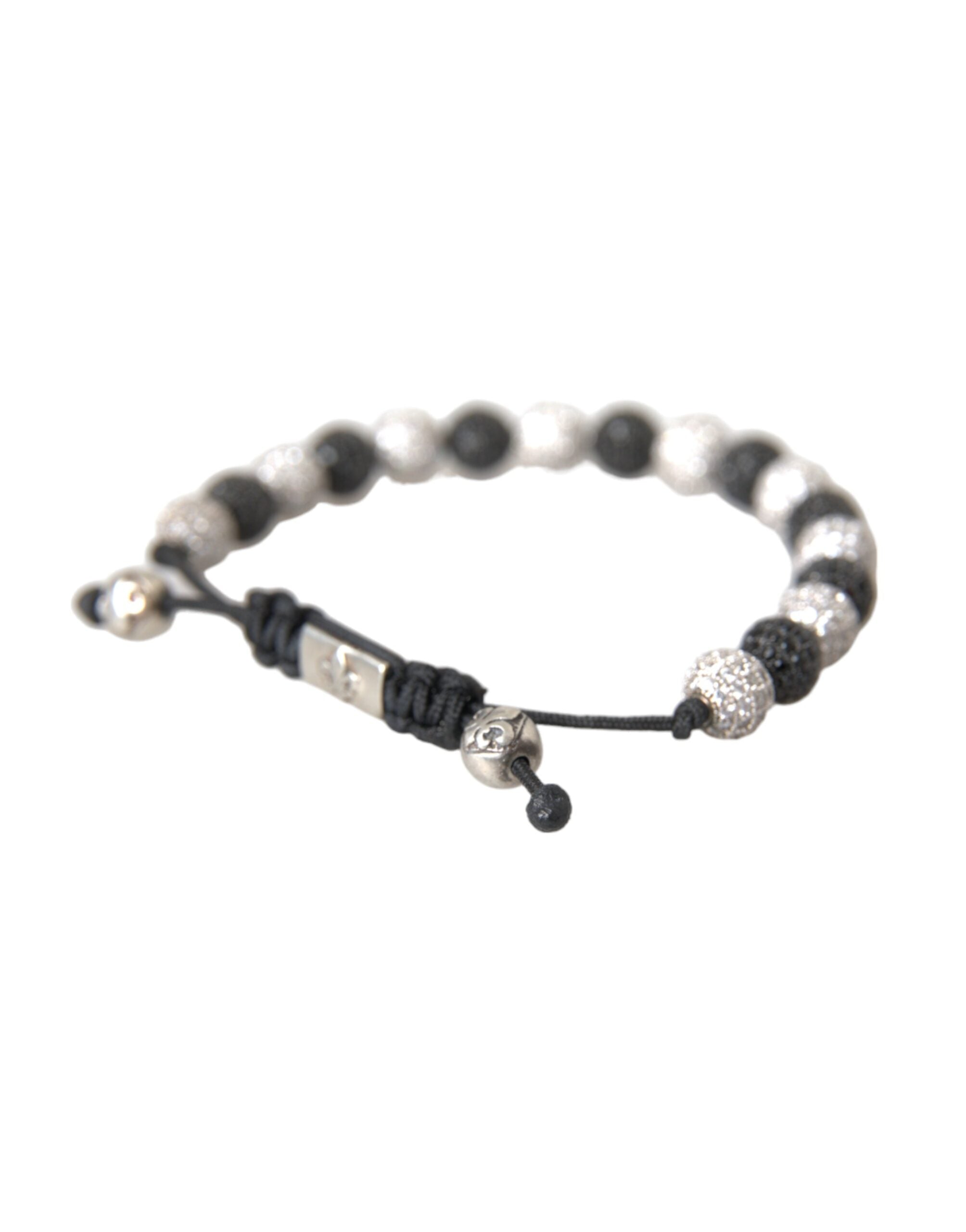 Bracelet Nialaya en perles noires et blanches avec boules de cristal CZ