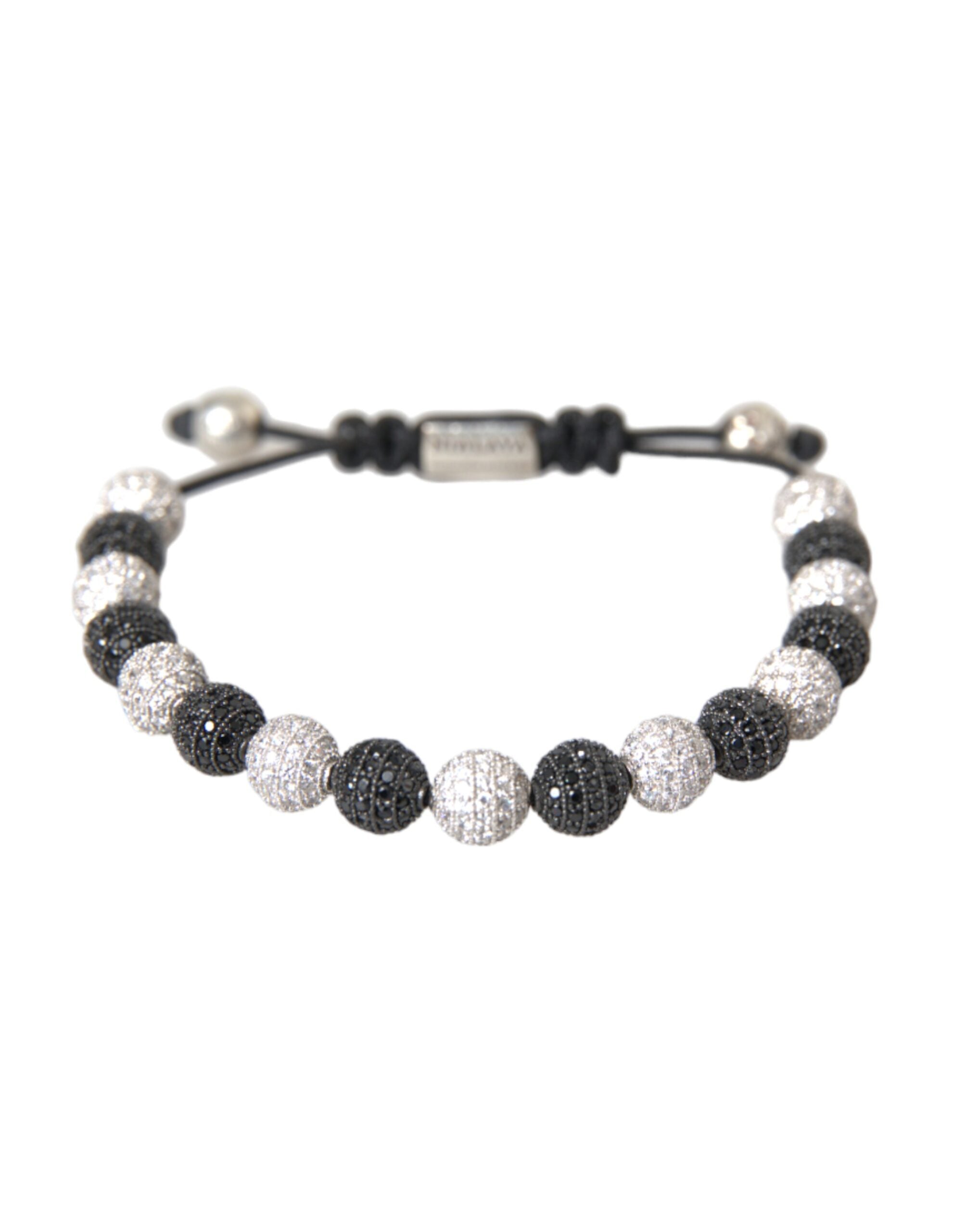 Bracelet Nialaya en perles noires et blanches avec boules de cristal CZ