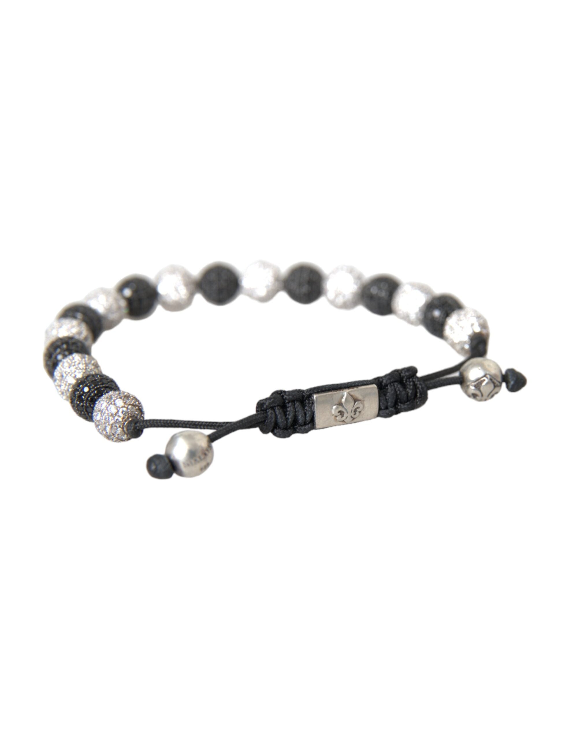 Bracelet Nialaya en perles noires et blanches avec boules de cristal CZ