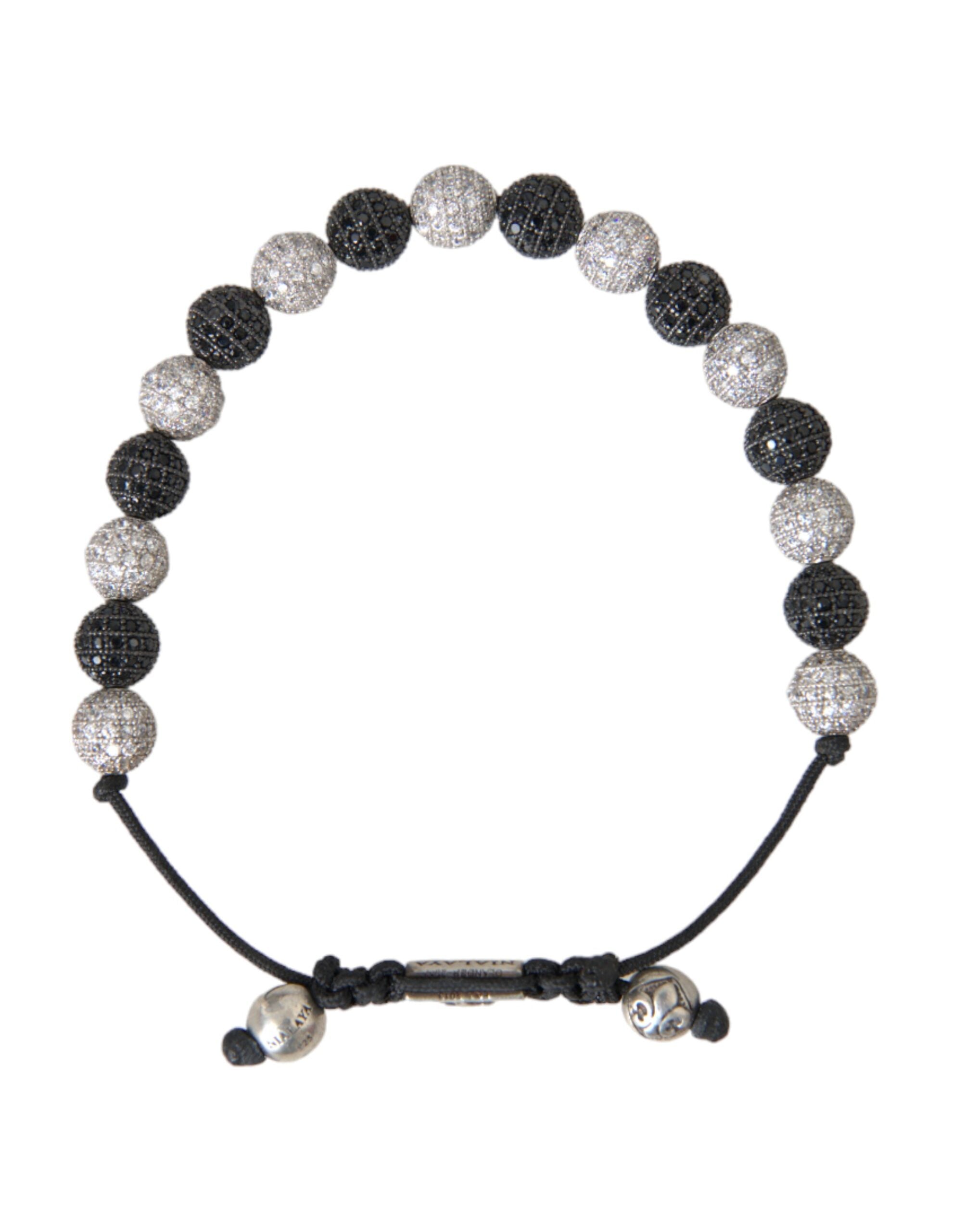 Bracelet Nialaya en perles noires et blanches avec boules de cristal CZ