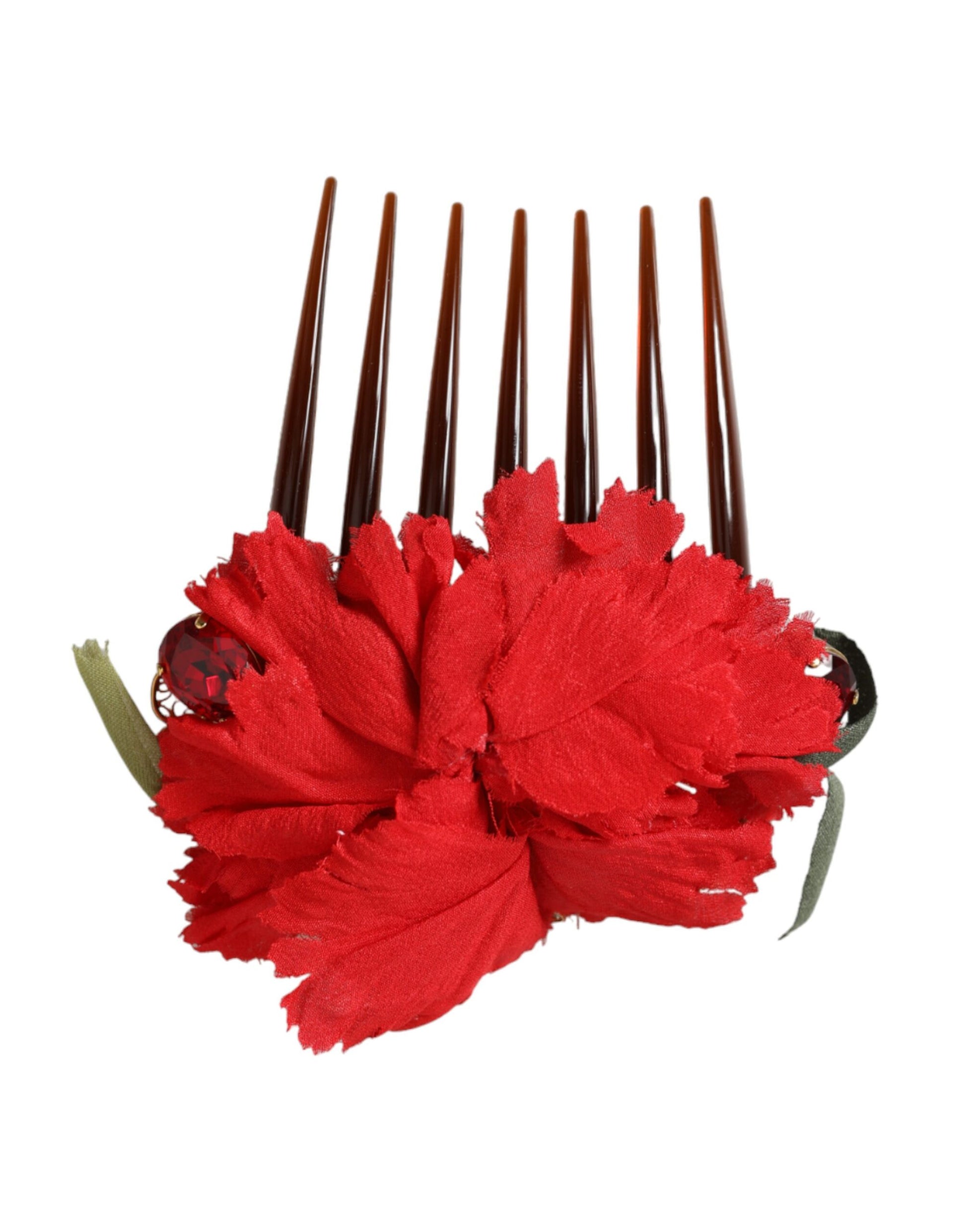 Peigne à cheveux Dolce & Gabbana en soie rouge et laiton doré pour femme