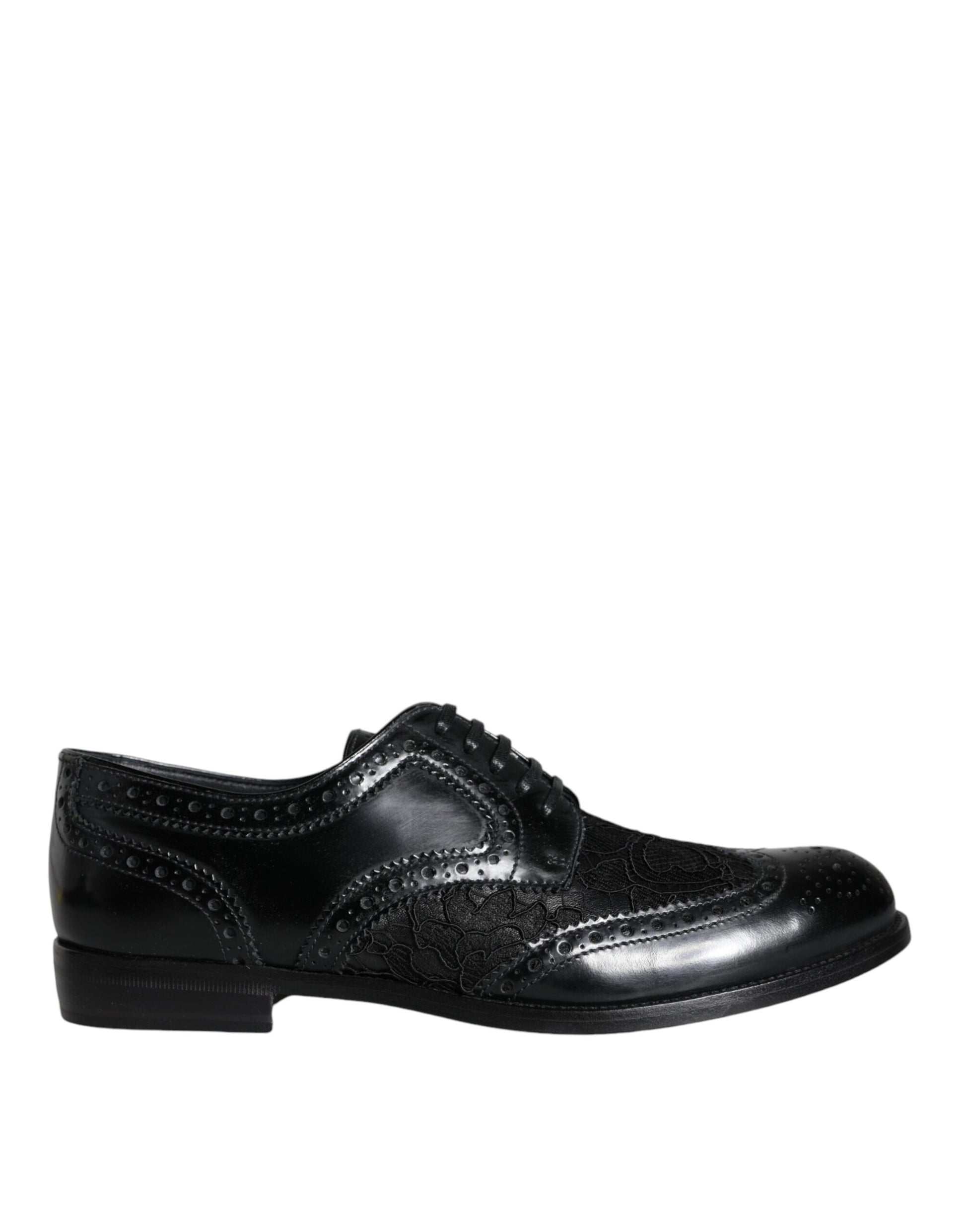 Chaussures habillées en cuir noir et dentelle florale Dolce & Gabbana