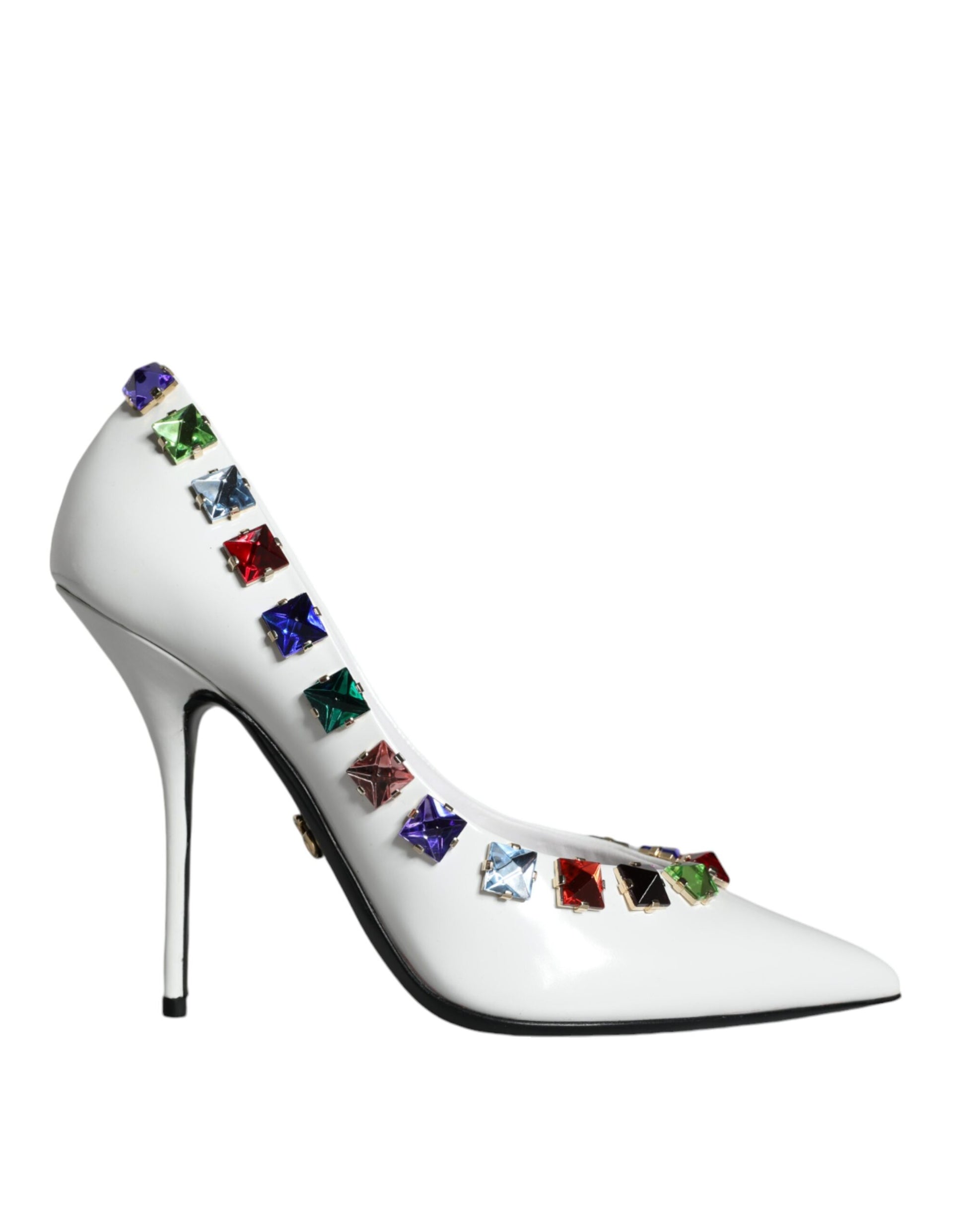 Escarpins à talons hauts en cuir à cristaux blancs Dolce & Gabbana