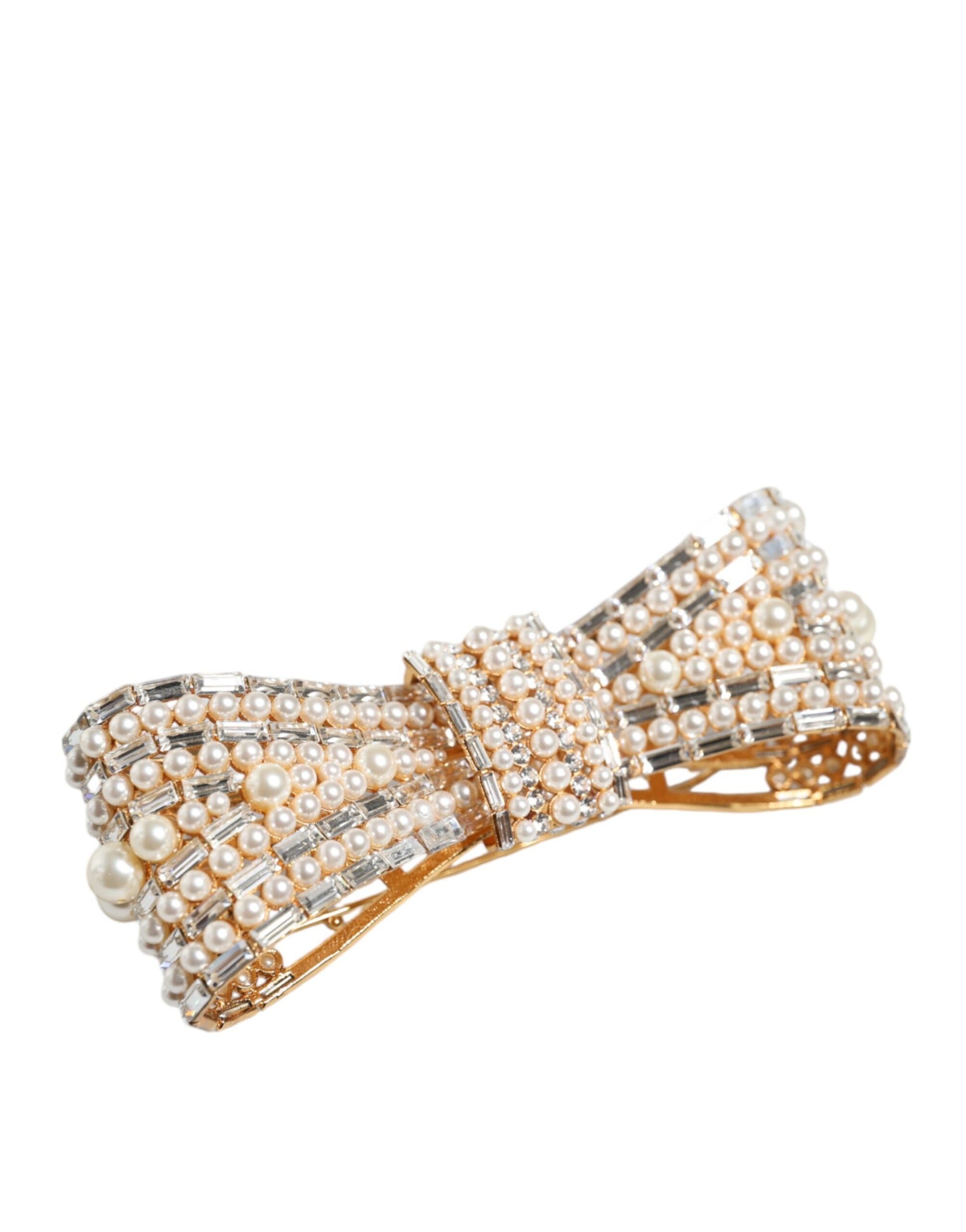 Broche Dolce & Gabbana en laiton doré ornée de fausses perles et de cristaux