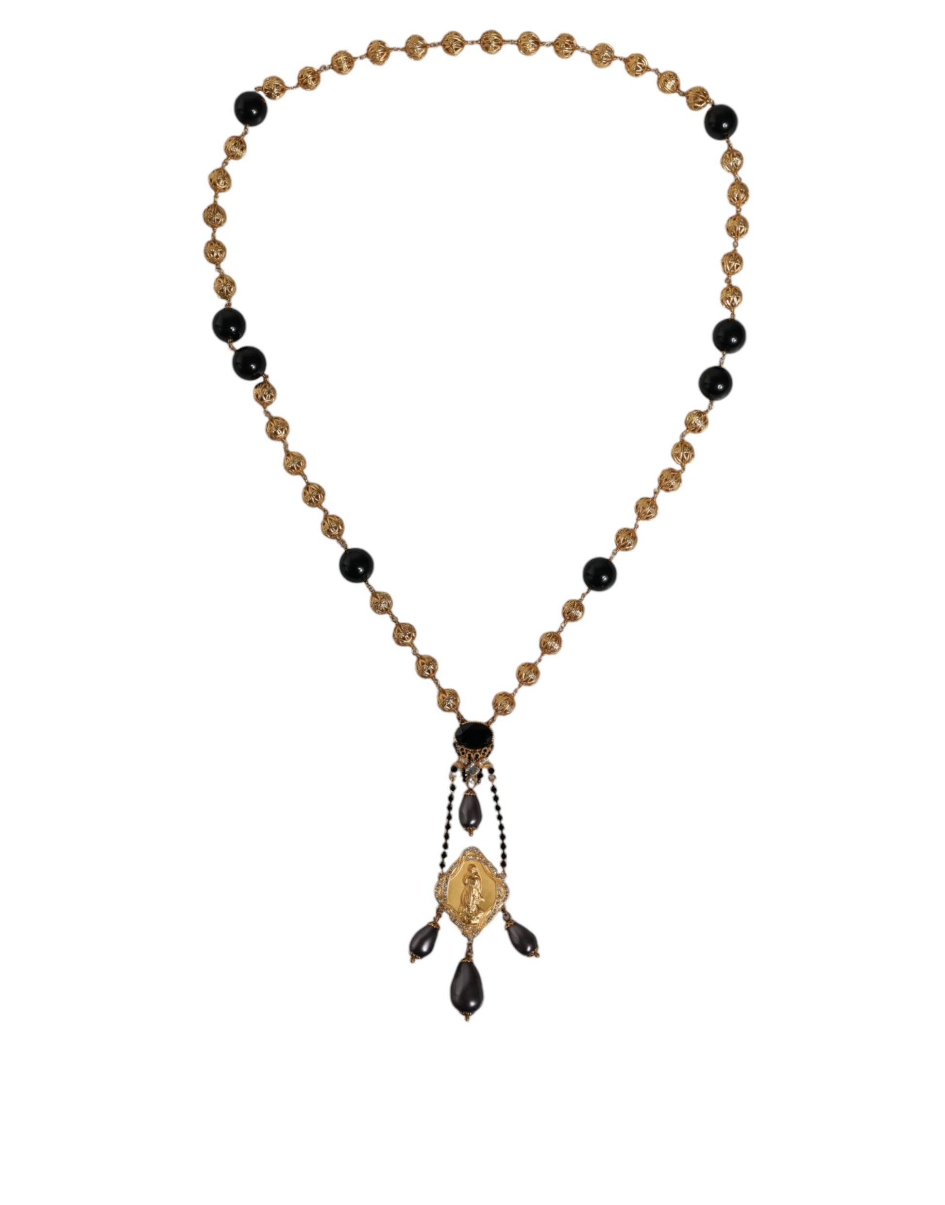Collier style chapelet Dolce & Gabbana en laiton doré et perles noires