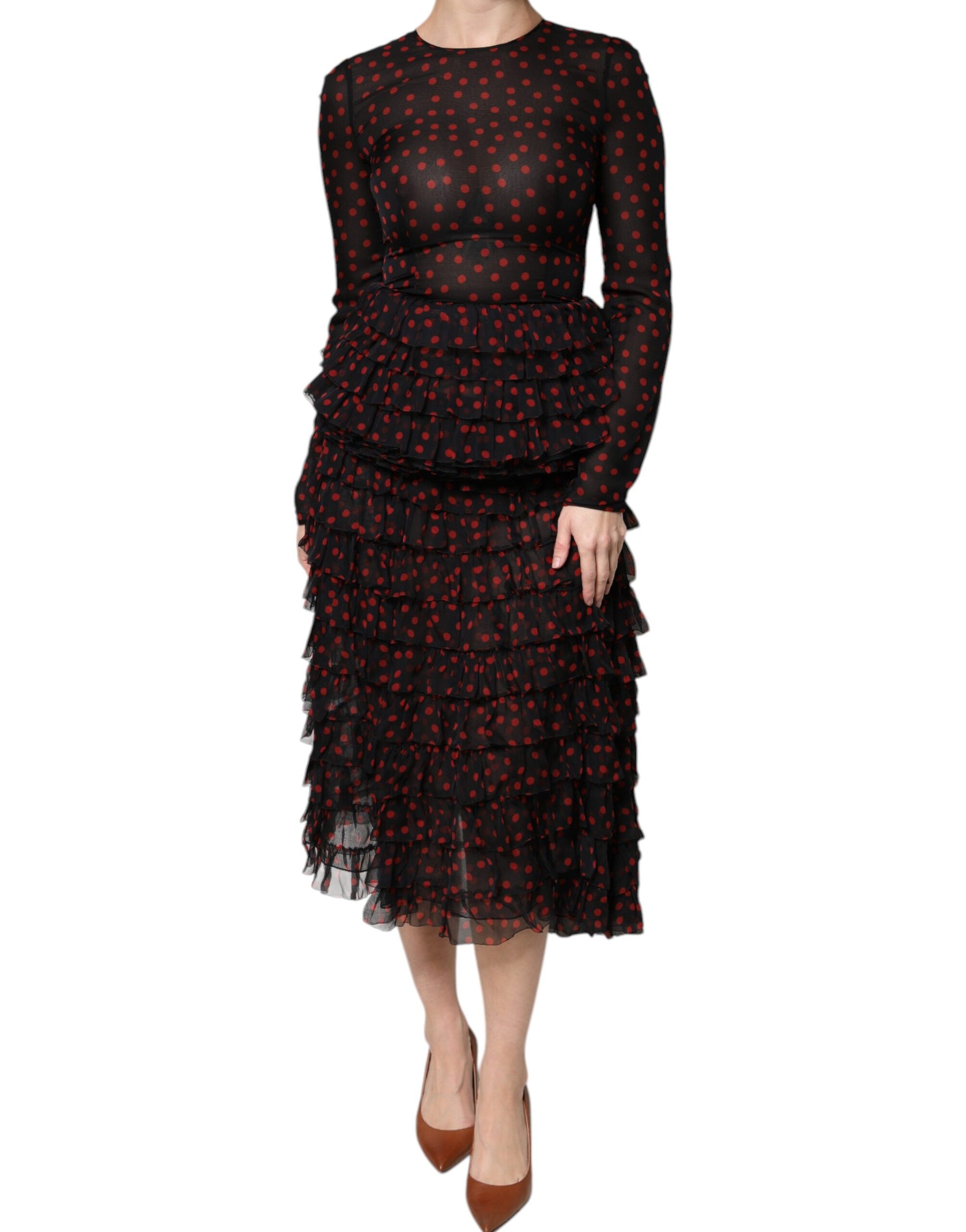 Robe midi superposée en soie à pois noirs et rouges Dolce & Gabbana