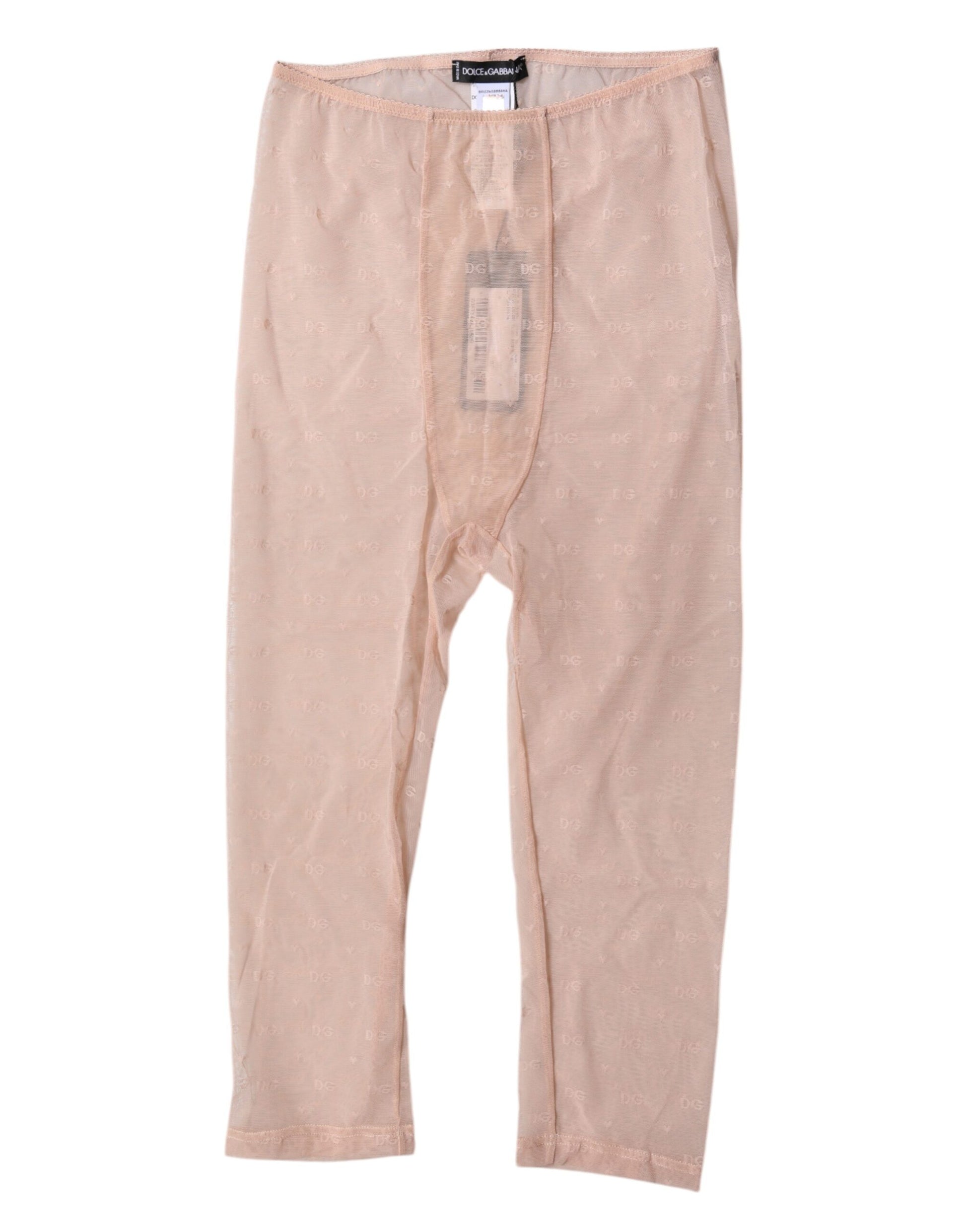 Dolce & Gabbana - Collants courts en dentelle beige avec logo