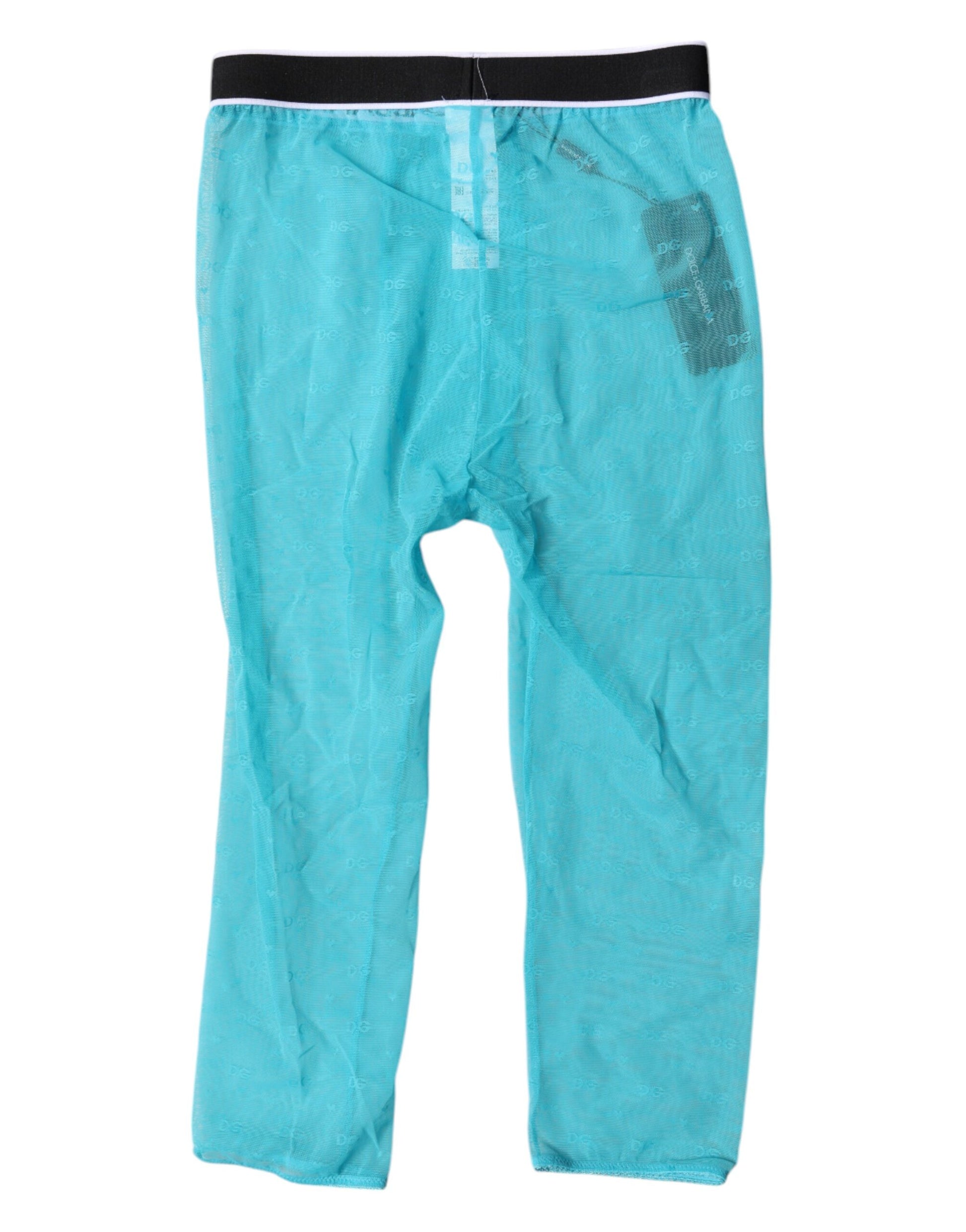 Collants courts en nylon bleu clair Dolce & Gabbana avec logo DG