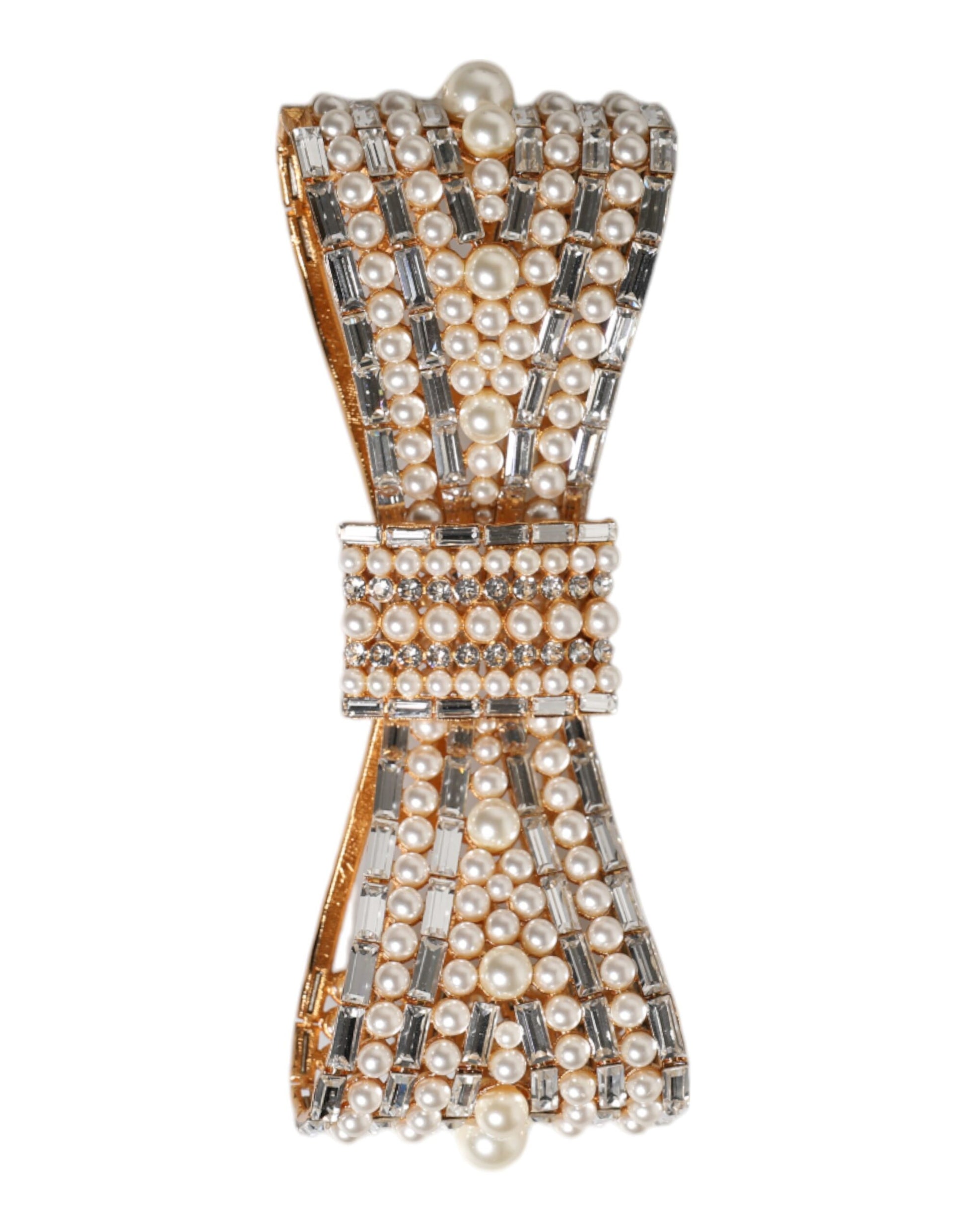 Broche Dolce & Gabbana en laiton doré ornée de fausses perles et de cristaux