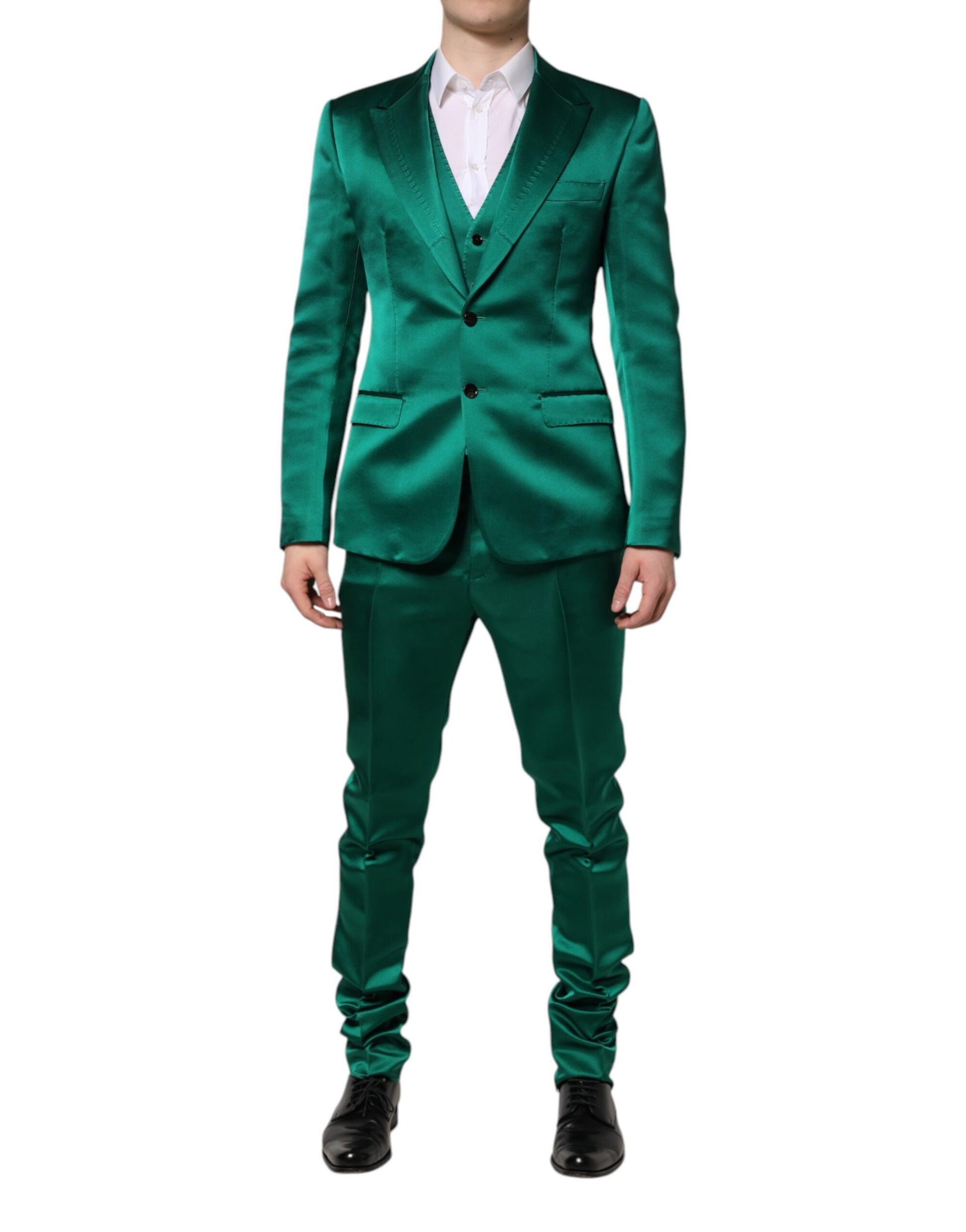 Costume 3 pièces en soie verte Dolce & Gabbana à boutonnage simple