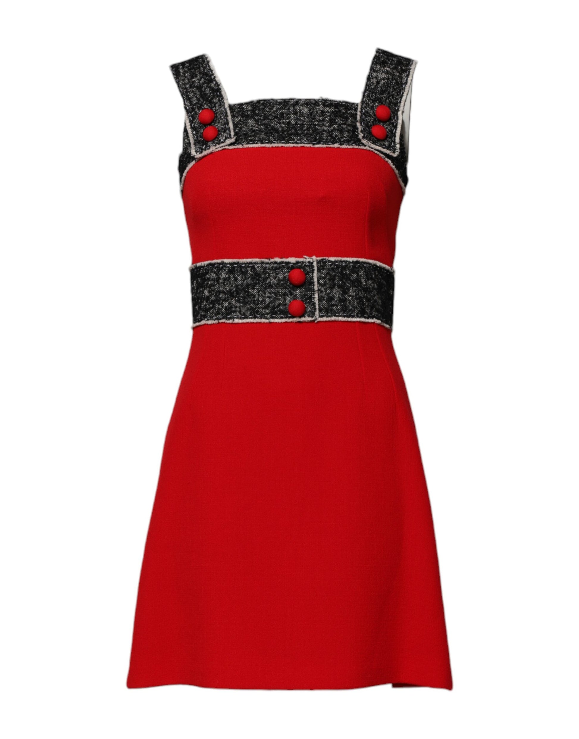 Robe courte évasée trapèze sans manches en laine rouge Dolce & Gabbana