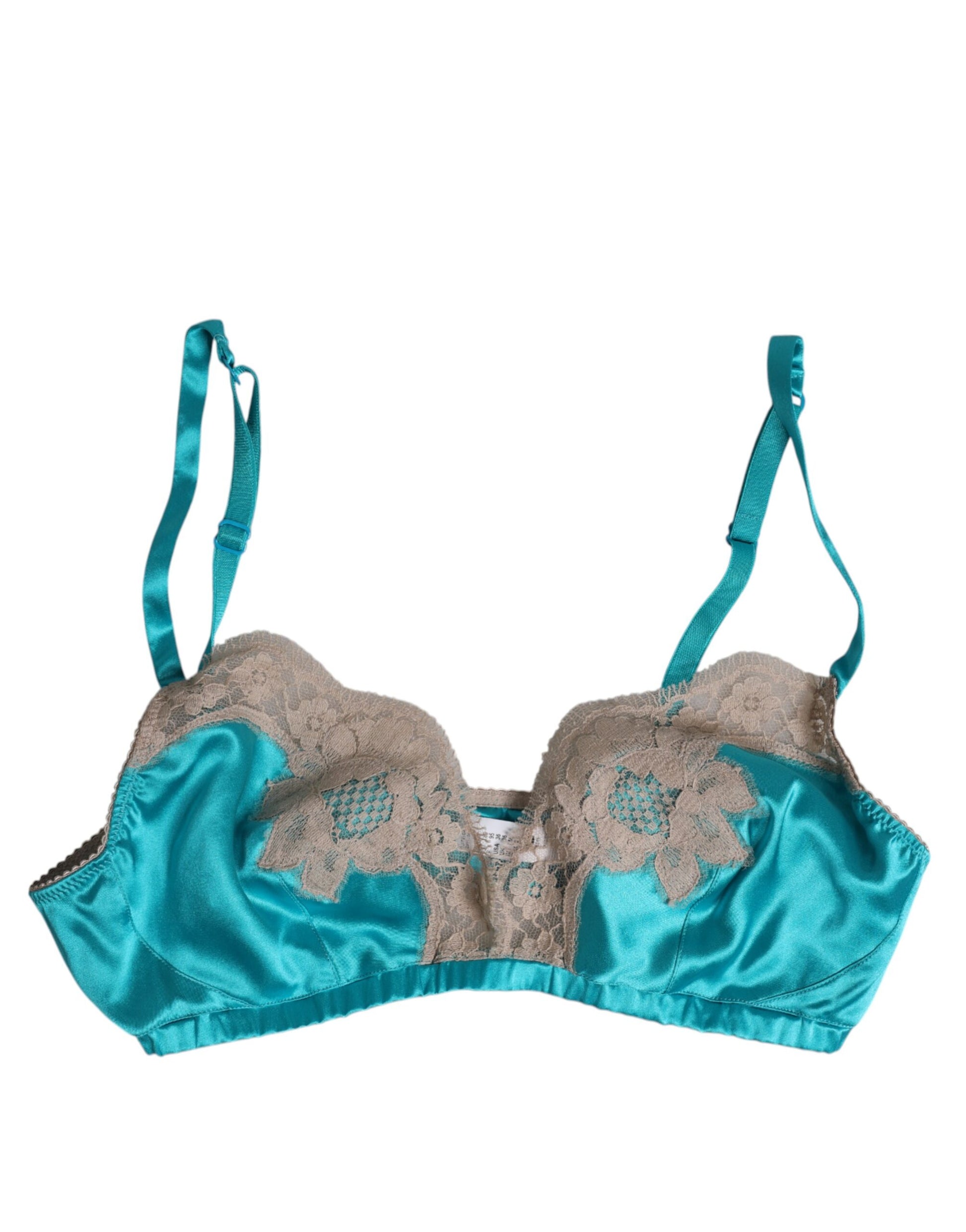 Soutien-gorge sans armatures en soie et dentelle florale verte Dolce & Gabbana