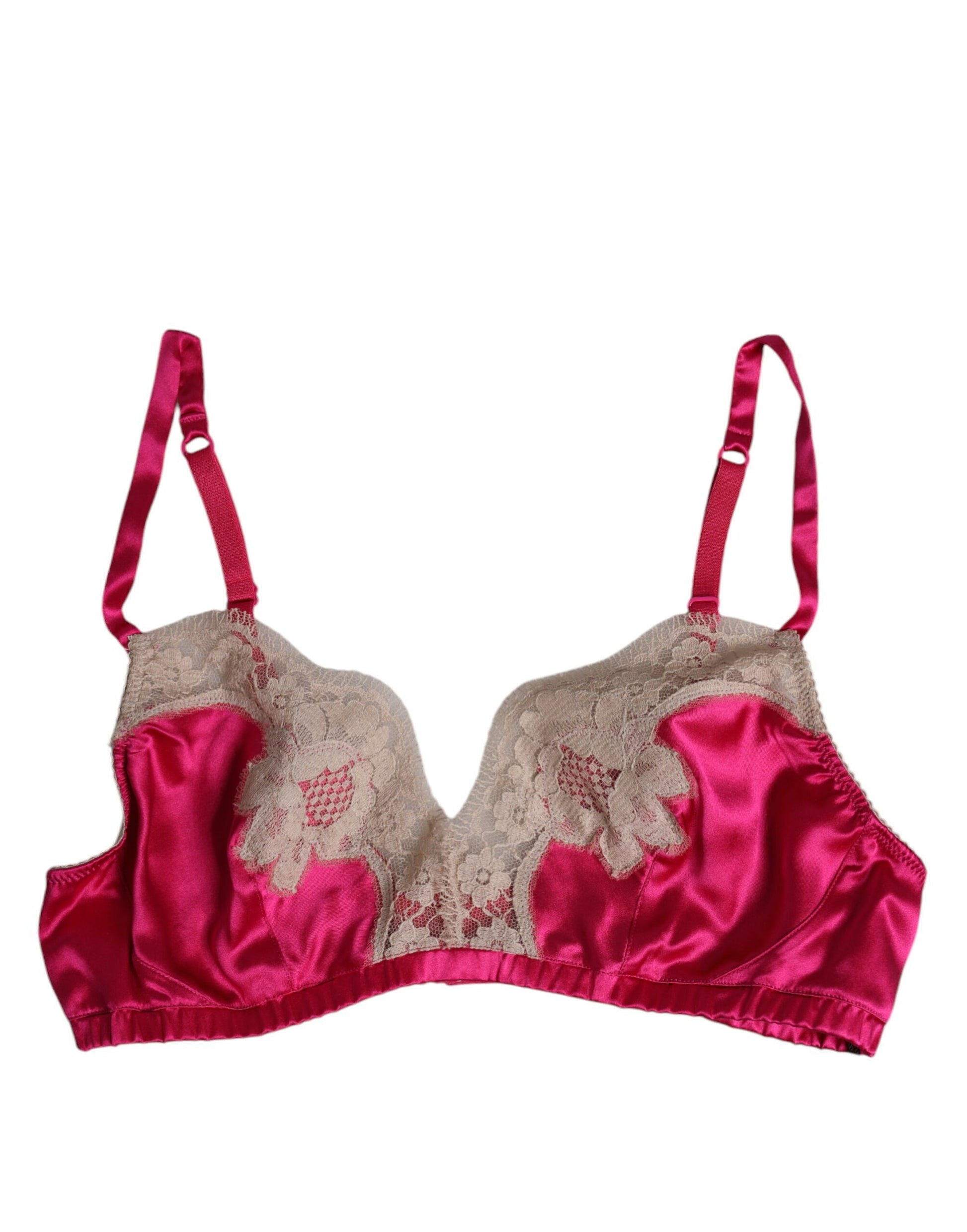 Soutien-gorge sans armatures Dolce & Gabbana en soie et dentelle florale magenta