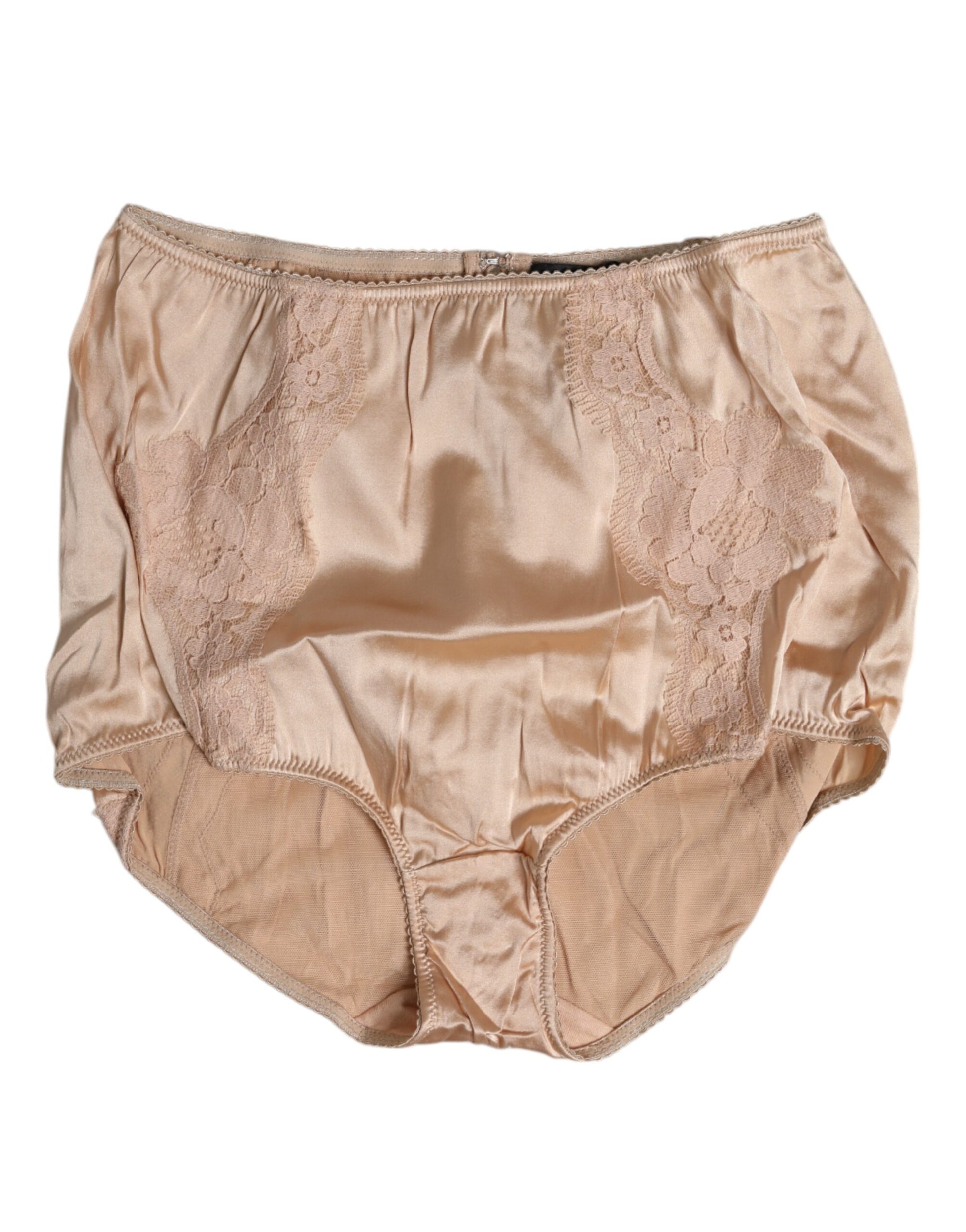 Culotte bikini taille haute en dentelle de soie beige Dolce & Gabbana