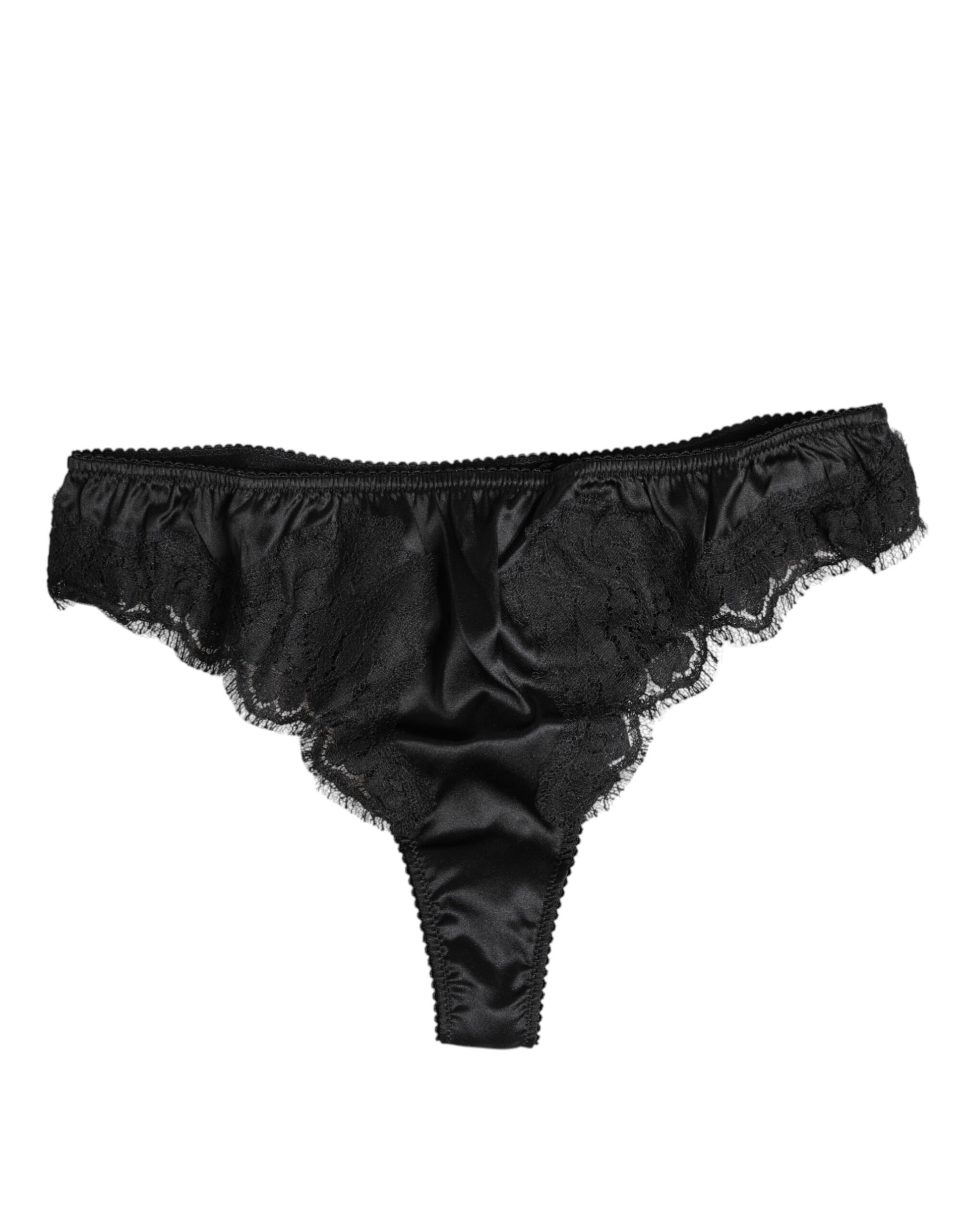 Culotte bikini extensible en dentelle de soie noire Dolce & Gabbana