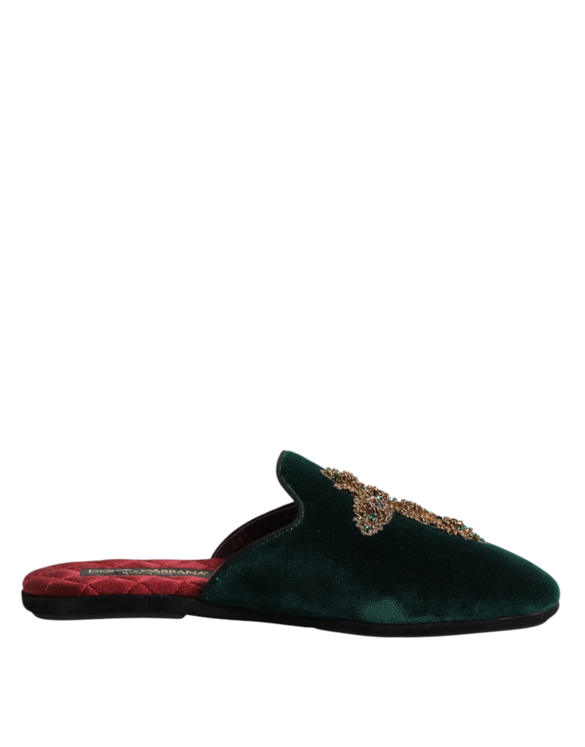 Chaussons Dolce & Gabbana en velours vert ornés de croix