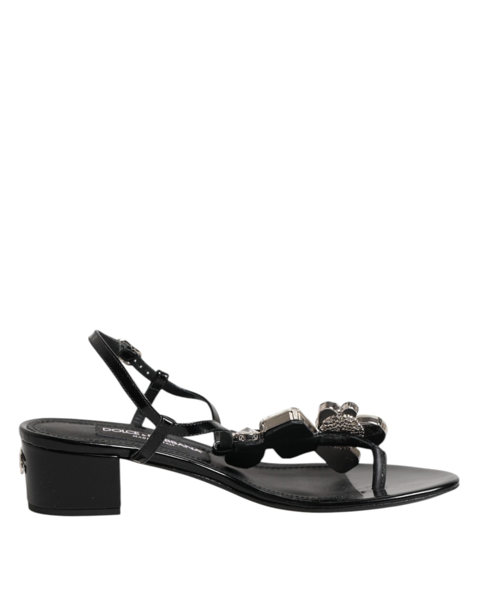 Sandales Dolce & Gabbana en cuir noir avec bride à la cheville et cristaux