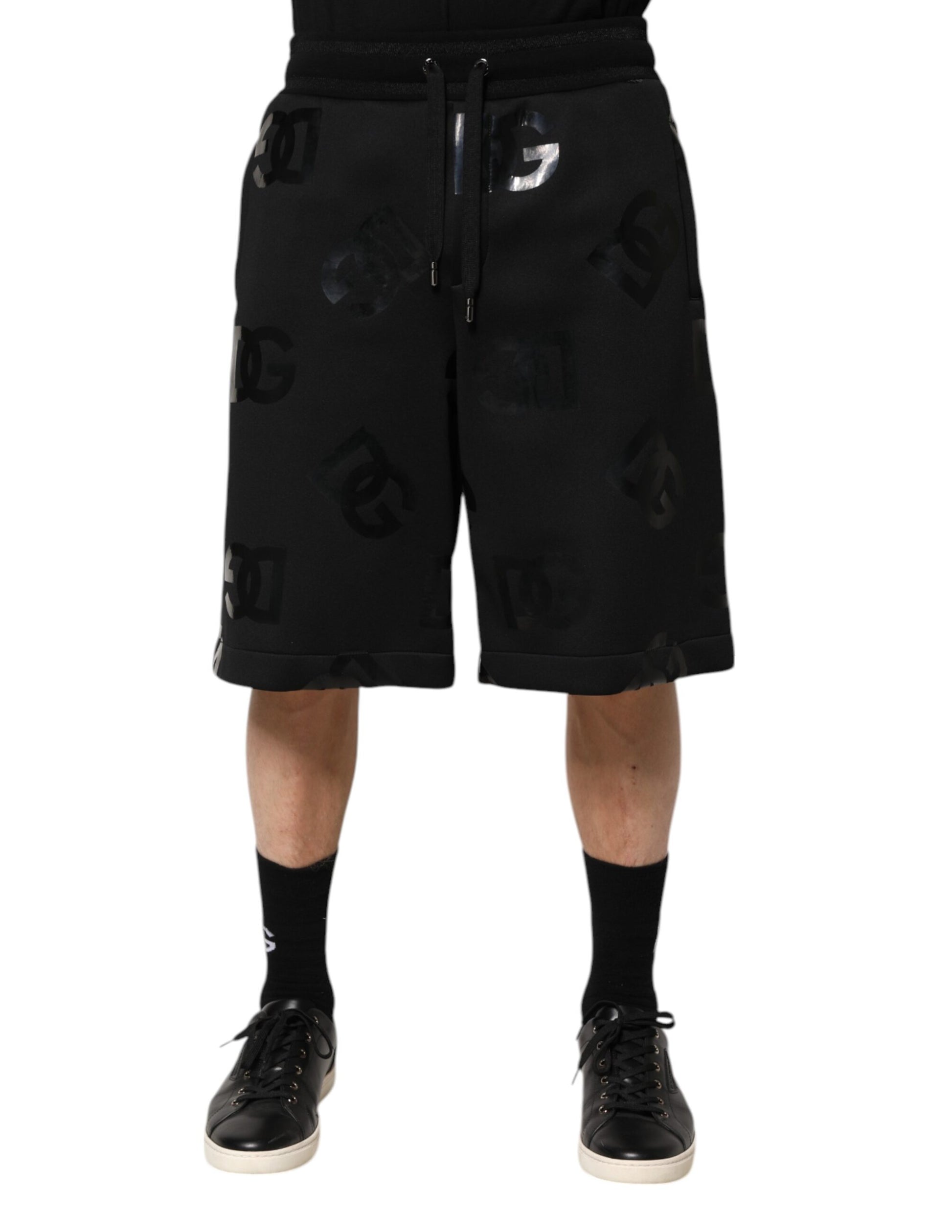 Bermuda en coton noir avec logo Dolce & Gabbana