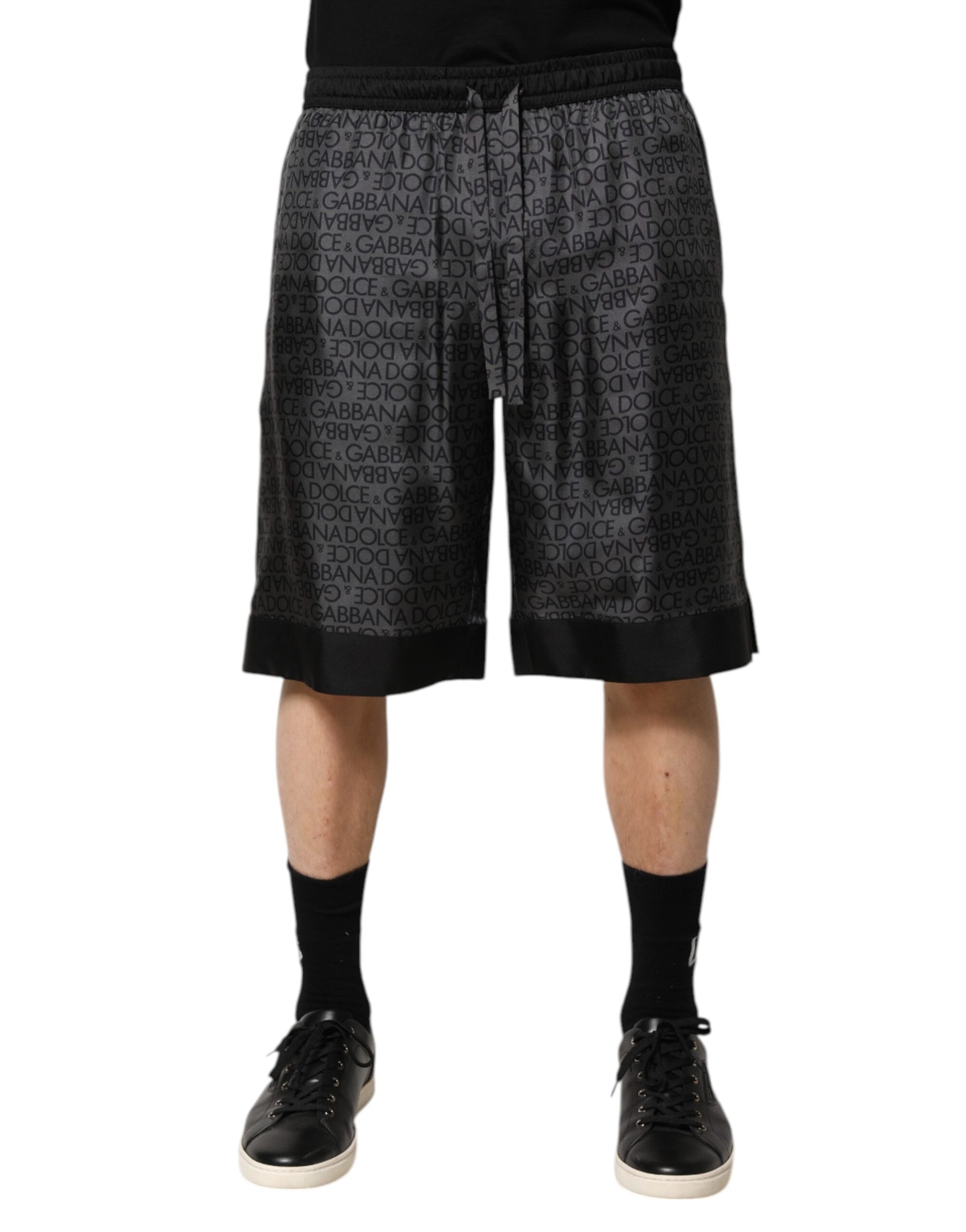 Bermuda Dolce & Gabbana en soie gris et noir avec logo DG pour homme