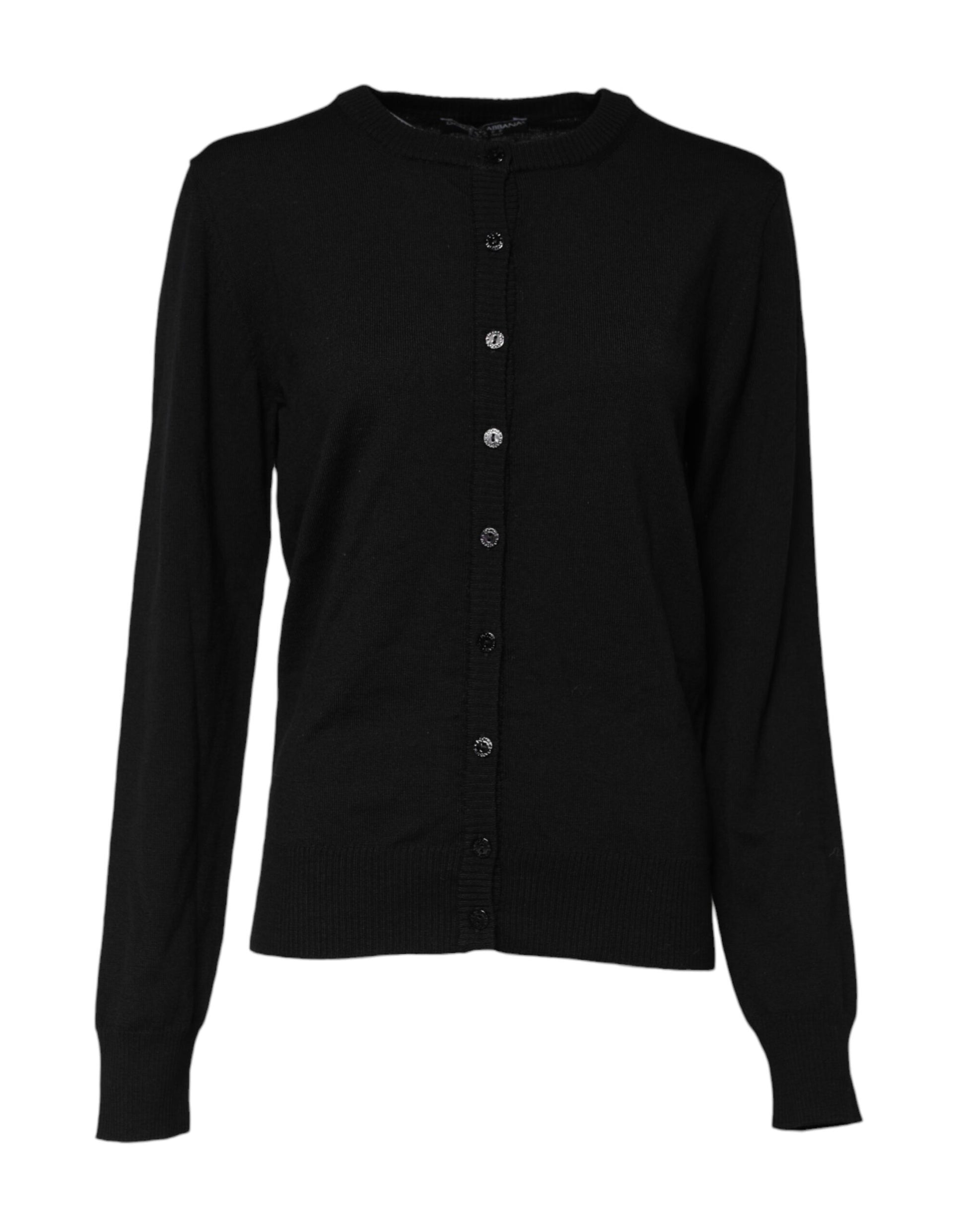 Pull cardigan ras du cou en laine noire Dolce & Gabbana